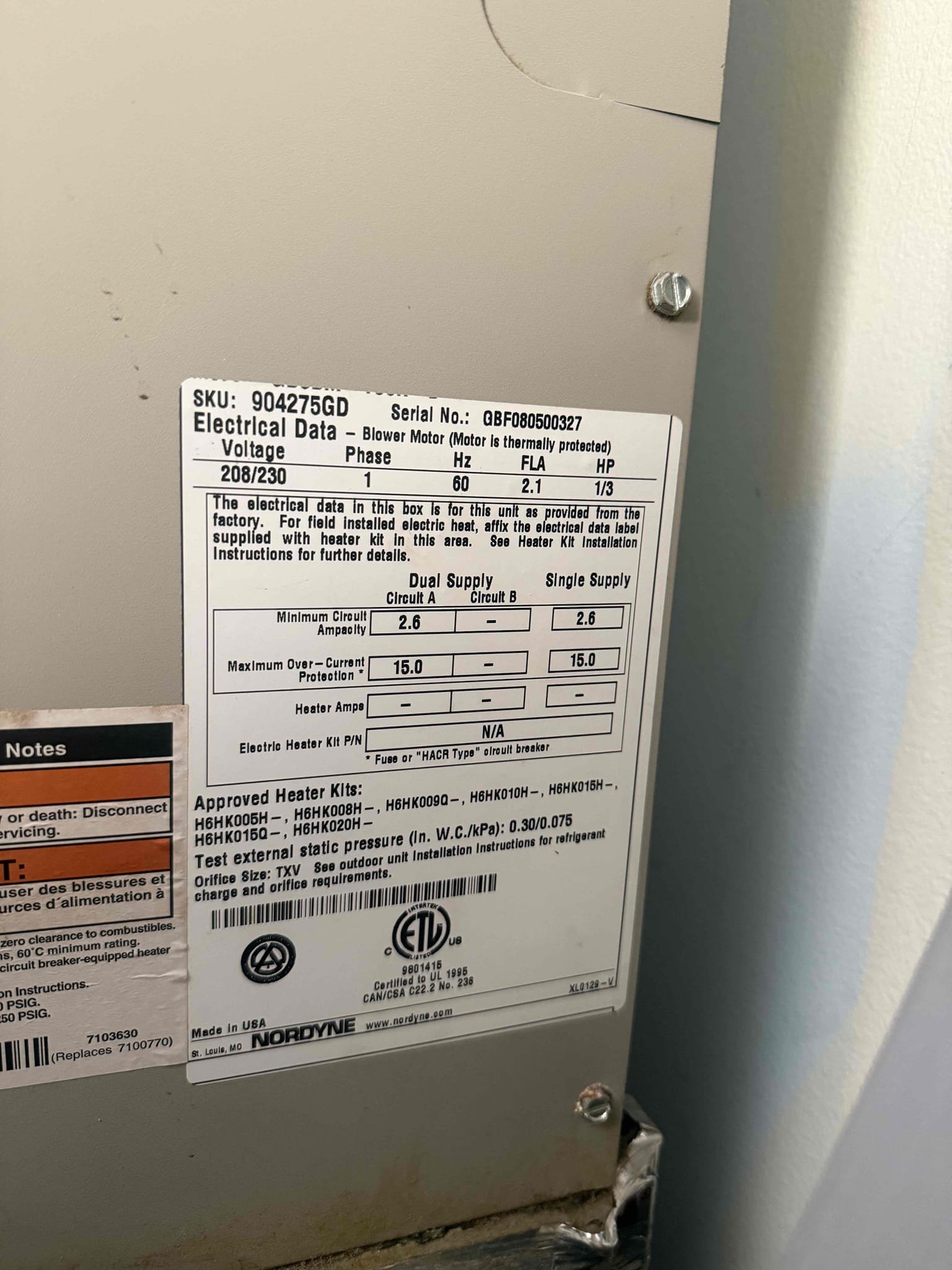 On arrival found unit not heating due to broken heater kit. Will submit estimate for new heater kit and system replacement due to age and condition. Unit cools only at this time. 