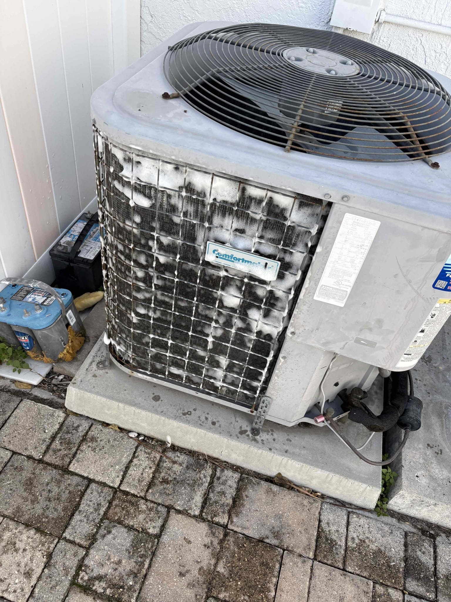 Full System Tuneup

2014 Comfort Maker

Cleared drain line and drain pan (heavily backed up)

Inspected Indoor Coils 

Inspected Blower Wheel (Bacterial Growth Accumulating)

System Needs Primary Safety Switch 

Checked Temp Splits 

Checked Thermostat Operations 

IAQ Not Operating 

Outdoor Condenser Coils Corroding Due to Salt Water 

Checked Capacitor 

Checked Contactor 

Tightened Down Connections

 Lightly Rinsed Outdoor Coils 

Ductwork Notes 
-supply plenum not sized appropriately and very weak 
-metal to flex duct connections 
-original metal boots 
-flex not sealed and strapped properly 

Homeowner is swelling home and doesn’t want to put a bunch of money into the house. He would like to just replace supply plenum and supply ducts. Explained we would need to replace boots as well. 