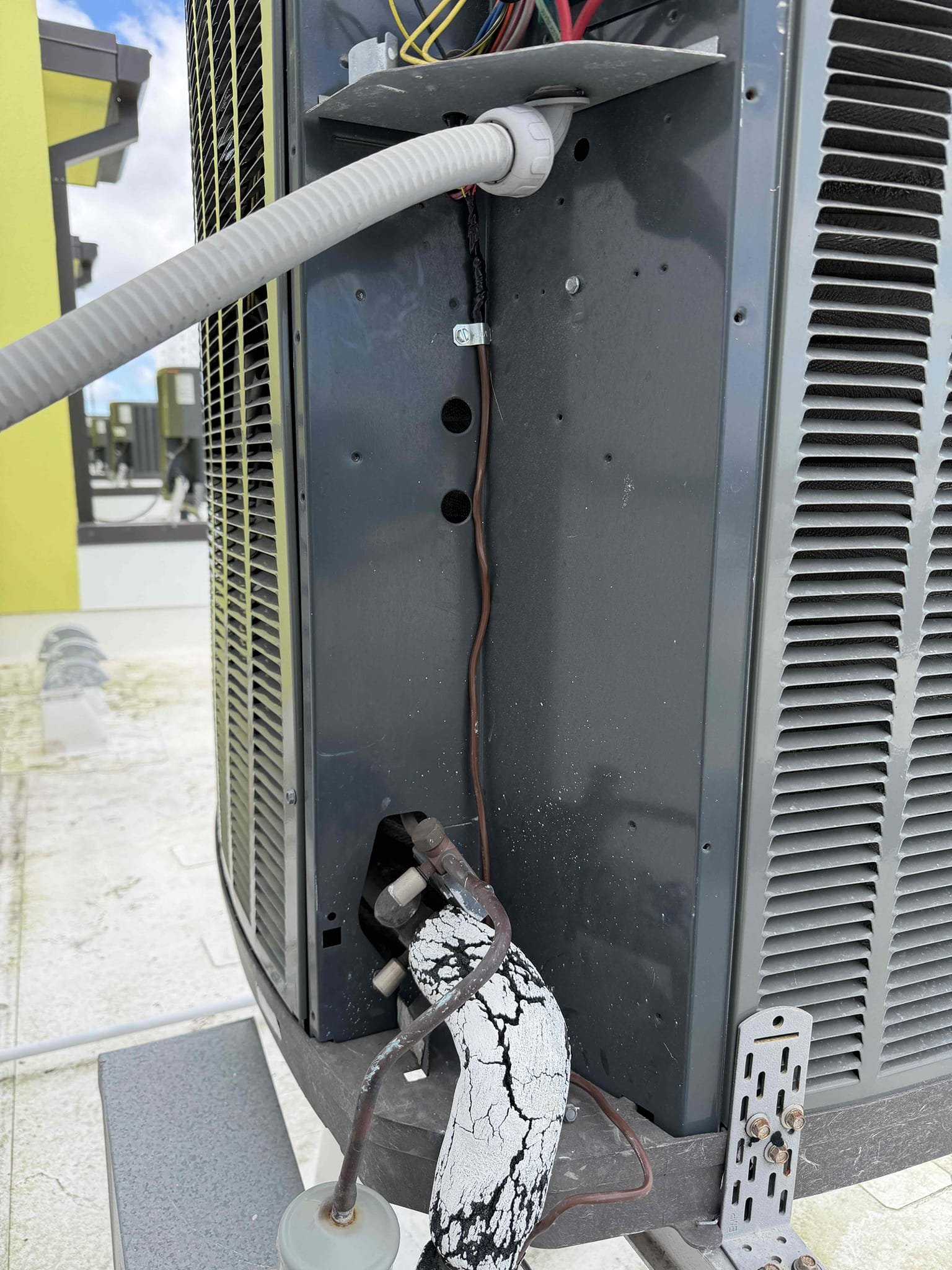 Performed Maitenence on system. Cleaned/treated drain line and primary drain pan. Cleaned condenser coils. Evaporator coils are clean. Verified safety float switch functionality. Checked amp draw on compressor. Checked amp draw on fan motor. Checked capacitor is not within factory range. Inspected Contactar. Made sure all connections are tight. Found corroded low voltage connections at condenser. System is cooling with a 20° temperature split at this time.

Replaced capacitor. 
Made all new low voltage connections at the thermostat wire at the condenser service panel. 