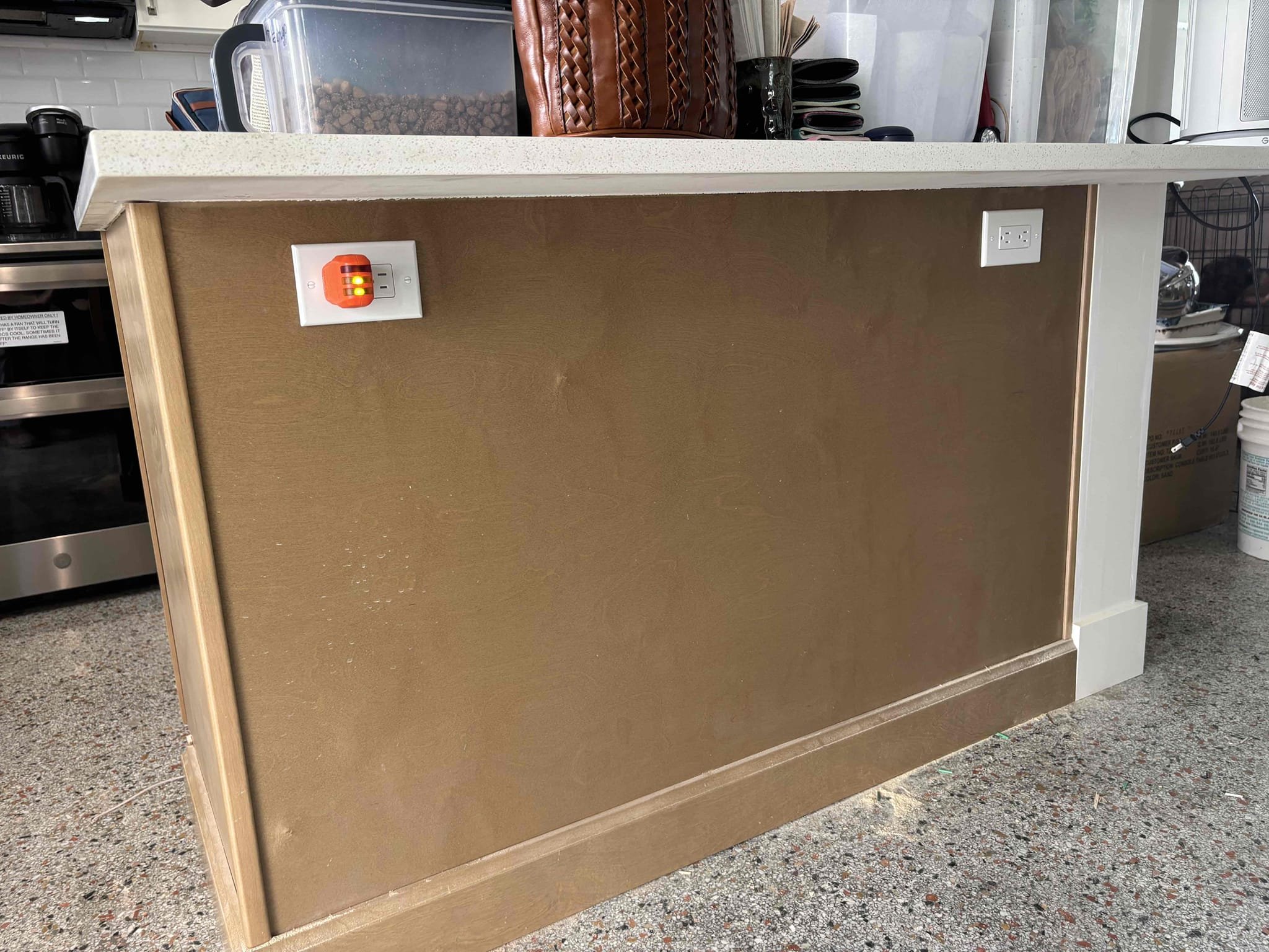 Add and junction box for short wires 
Add 2 outlets in kitchen island 