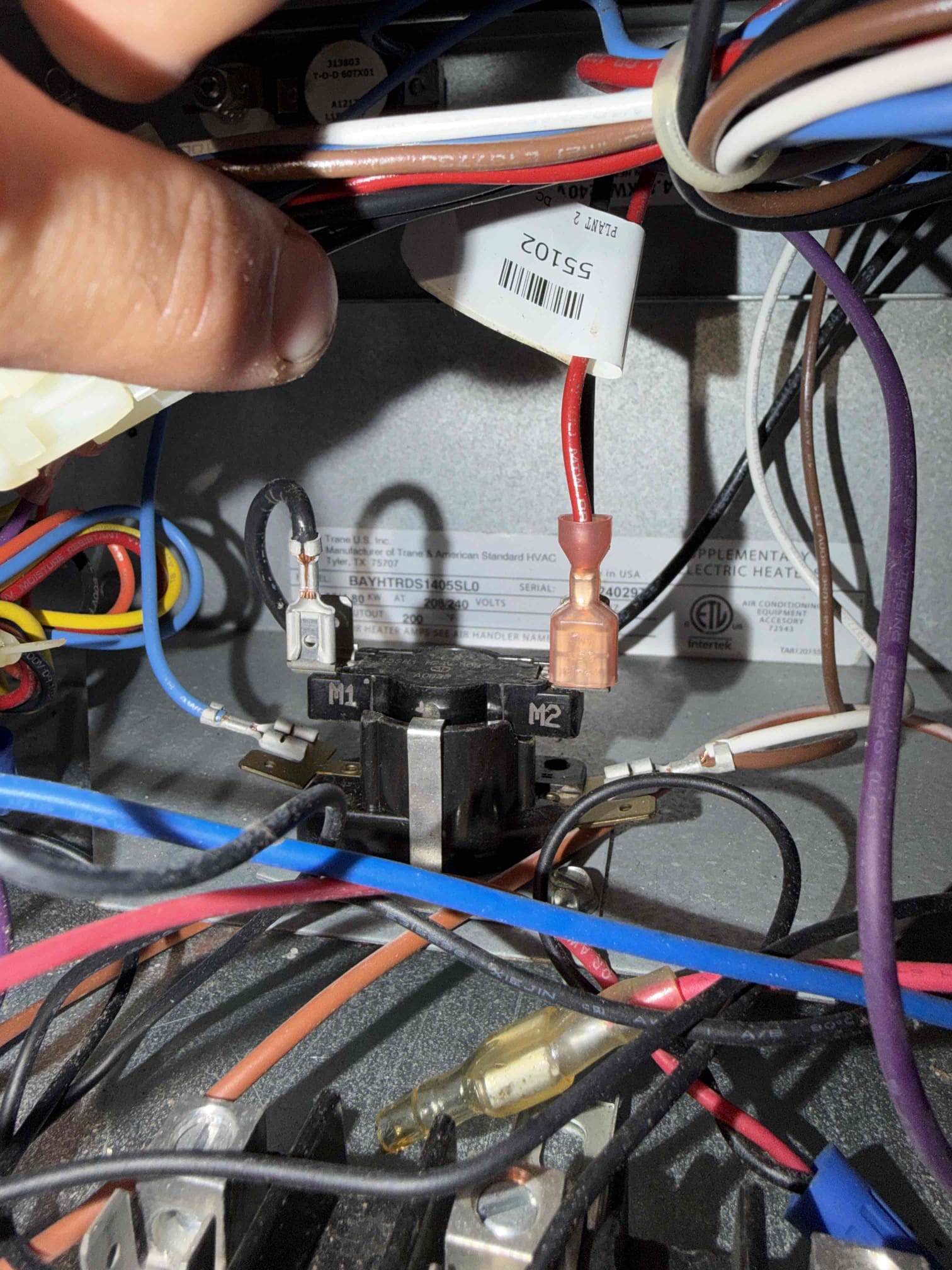 Upon my inspection, found the heat sequencer is constantly closed, even when no low-voltage is applied to it. A new heat sequence is required. Also found fan control board is faulty and causing the fan motor to constantly run. The blower wheel is completely impacted with growth and requires cleaning. Fan motor at this time is over camping at 1.84 with a max rating of 1.59. The capacitor for the fan motor is also weak at this time and requires replacement. The outdoor condenser capacitor is also weak and requires replacement. The contactor at the condenser is pitted. 
Compressor has severe rusting at the suction line connection. 
Quote sent for repairs. 
System cooled with a 18° split with heating disconnected. 