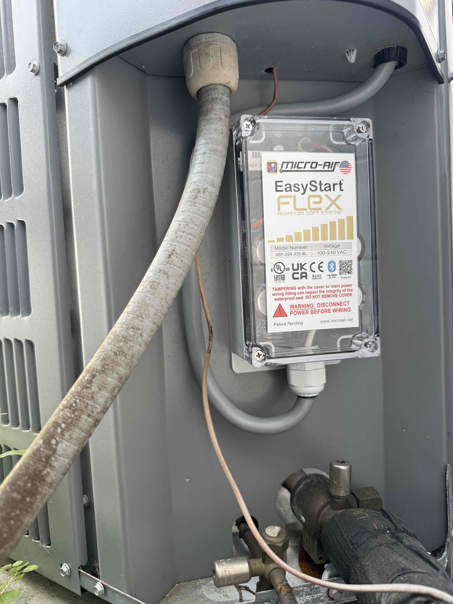 Installed soft start kit and surge protector. Start and test. Tax and labor included. 