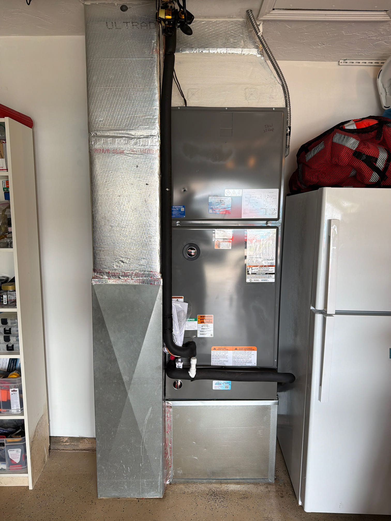 5 ton Ruud 18 seer
10 year parts warranty
5 year labor warranty 
-Condenser on roof with duct lift 
-UV resistant armorflex
-Fix armorflex in attic 
-Metal air handler ducted stand
-4” filter rack
-UV light
-Replace 3ft of return riser
-Surge protector 
-3% cash discount 
-Safeties
-Econet thermostat 
-Filter drier inside
