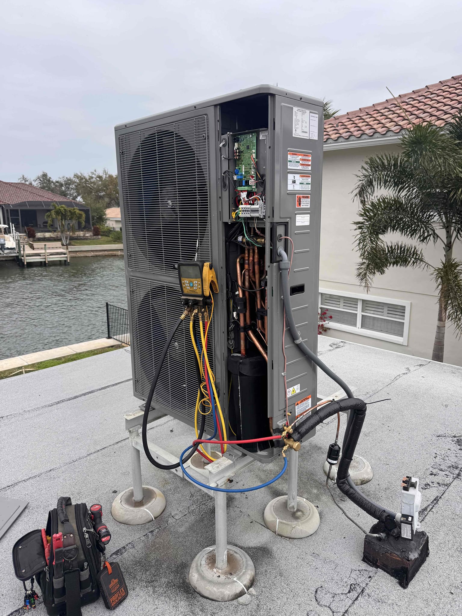 5 ton Ruud 18 seer
10 year parts warranty
5 year labor warranty 
-Condenser on roof with duct lift 
-UV resistant armorflex
-Fix armorflex in attic 
-Metal air handler ducted stand
-4” filter rack
-UV light
-Replace 3ft of return riser
-Surge protector 
-3% cash discount 
-Safeties
-Econet thermostat 
-Filter drier inside
