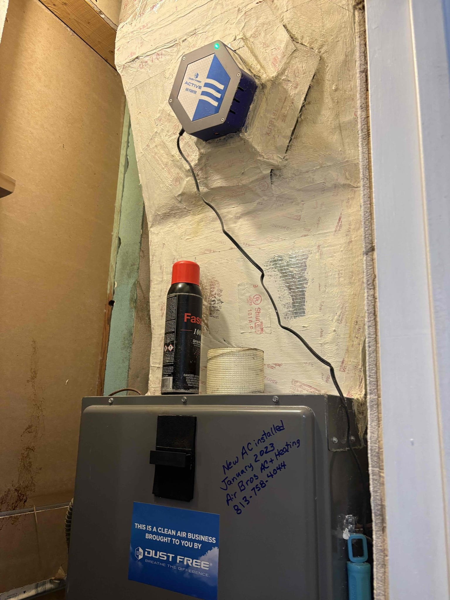 Air scrubber to plenum falling off. Explained the plenum integrity is original to home and would recommend rebuilding. Home owners selling currently and would like to just seal plenum. 