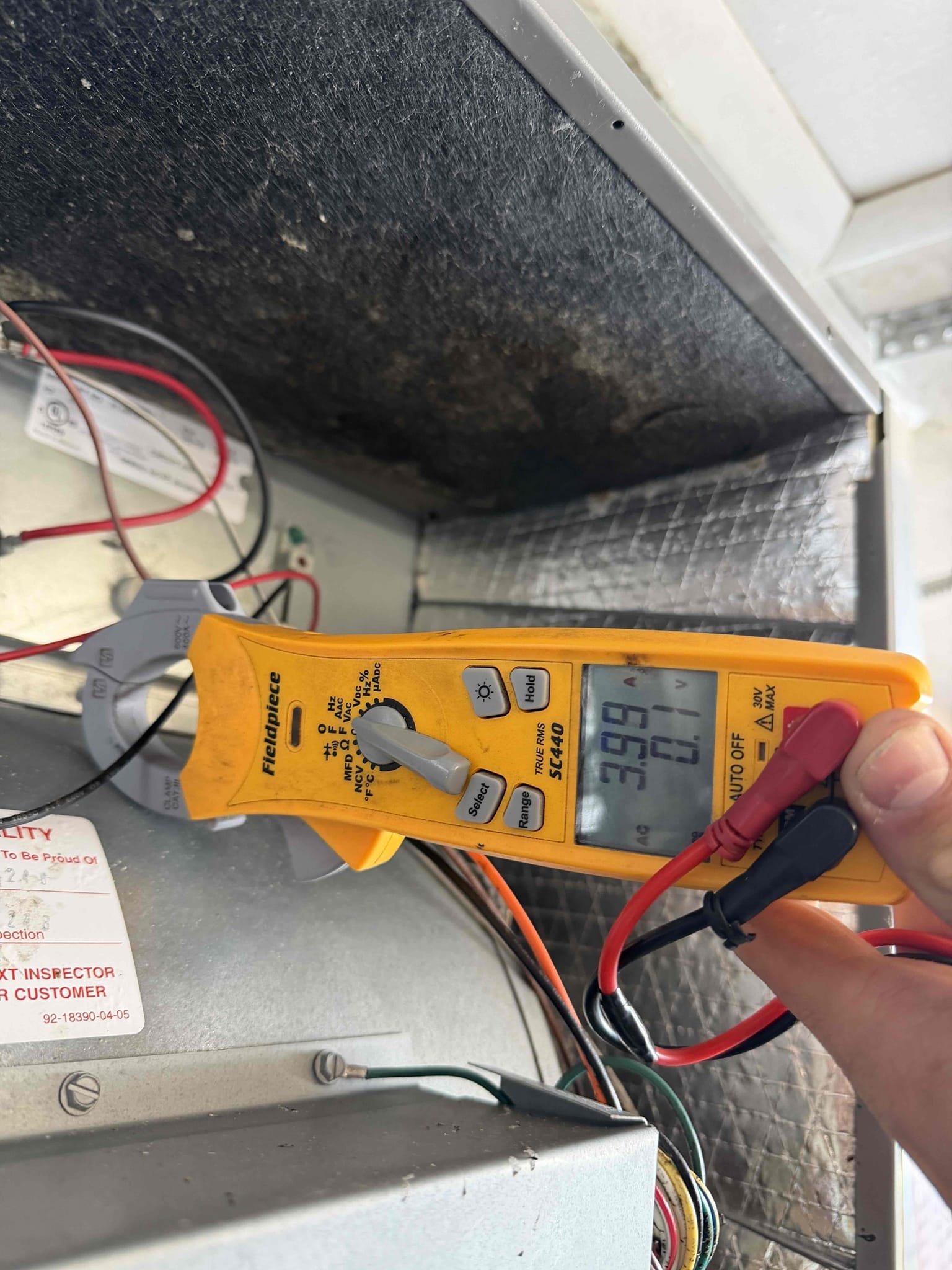 Performed Maitenence on system. Cleaned/treated drain line and primary drain pan. Cleaned condenser coils. Evaporator coils are clean. Verified safety float switch functionality. Checked amp draw on compressor. Checked amp draw on fan motor. Checked capacitor is within factory range. Inspected Contactar. Made sure all connections are tight. System is cooling with a 22° temperature split at this time.

Found growth on the indoor blower wheel and inside air handler unit. Recommended a blower pull and clean as well as installing a UV system to prevent growth from returning. 