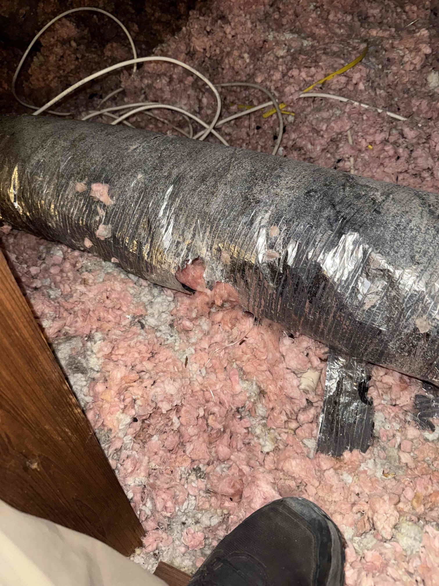 On arrival client states that unit isn’t heating or cooling properly. Found system completely empty on refrigerant. Unit is 18 years old in poor condition. Recommend to replace system. Found evap coil and blower full of debris and corrosion. Some ducts were repaired and replaced. Recommend to replace 2 ducts that are torn and repairs that were made to them are poor. Will submit estimate for system replacement.