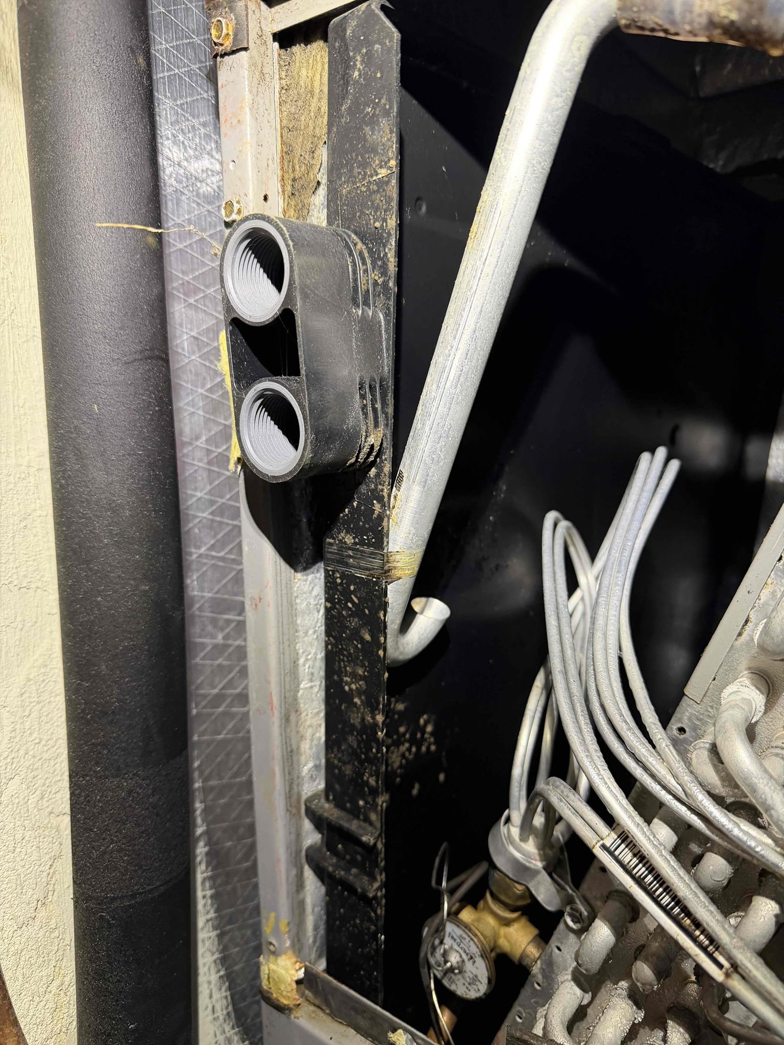 Performed Maitenence on system. 
Condenser went under water during the storm about half way. Capacitor is completely dead, system is running off of a hard start kit. Contactar is rusted and corroded. Amp draw on compressor is high. 
Fan motor amps are good. 

Replaced capacitor, contactar, and new wire connections. Removed hard start kit. 

Found system low on refrigerant by 1lb. 
Subcool was 8 with a target of 13°. 

Added refrigerant to achieve a 13° subcool. 

Cleaned and treated drain line and primary drain pan. 
Cleaned condenser coils. 

Advised client that nothing is under warranty or guaranteed due to system being impacted by salt water. 

System is between 17-20 temp split. 