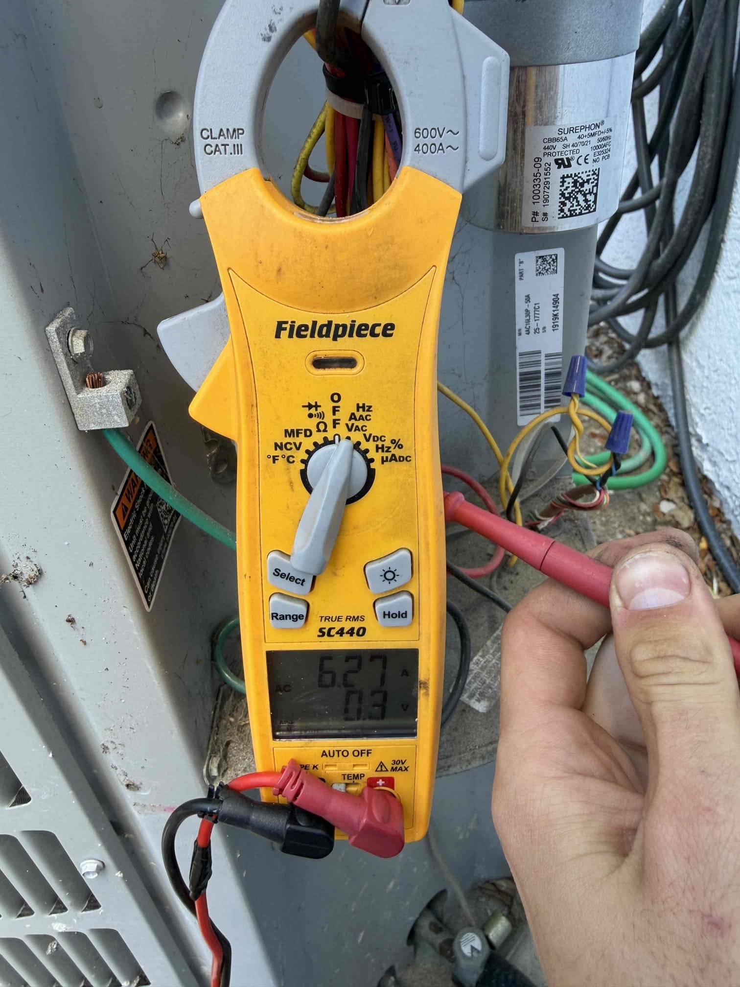 Upon my inspection, found fan motor constantly running in the air handler. Found the fan relay stuck and proving constant power to the fan as well as a faulty thermostat constantly providing power to the heating kit. Replaced both and system functions normal. Found weak capacitor and pitted contactar. Replaced both and made all connections tight. 
Client opted in for maintenance agreement. Performed first bi annual Maitenence on system. Evaporator coils are clean, cleaned condenser coils, cleaned and treated drain line and primary drain pan. Verified safety float switch functionality. Amp draw on compressor and fan motor are good. Indoor Blower motor capacitor is within range. Indoor blower motor has good amp draw. Temp split is at 22°. System is cooling properly at this time. 
Set up WiFi thermostat with client. 

On next visit, check breaker sizes and address blower cleanliness. 