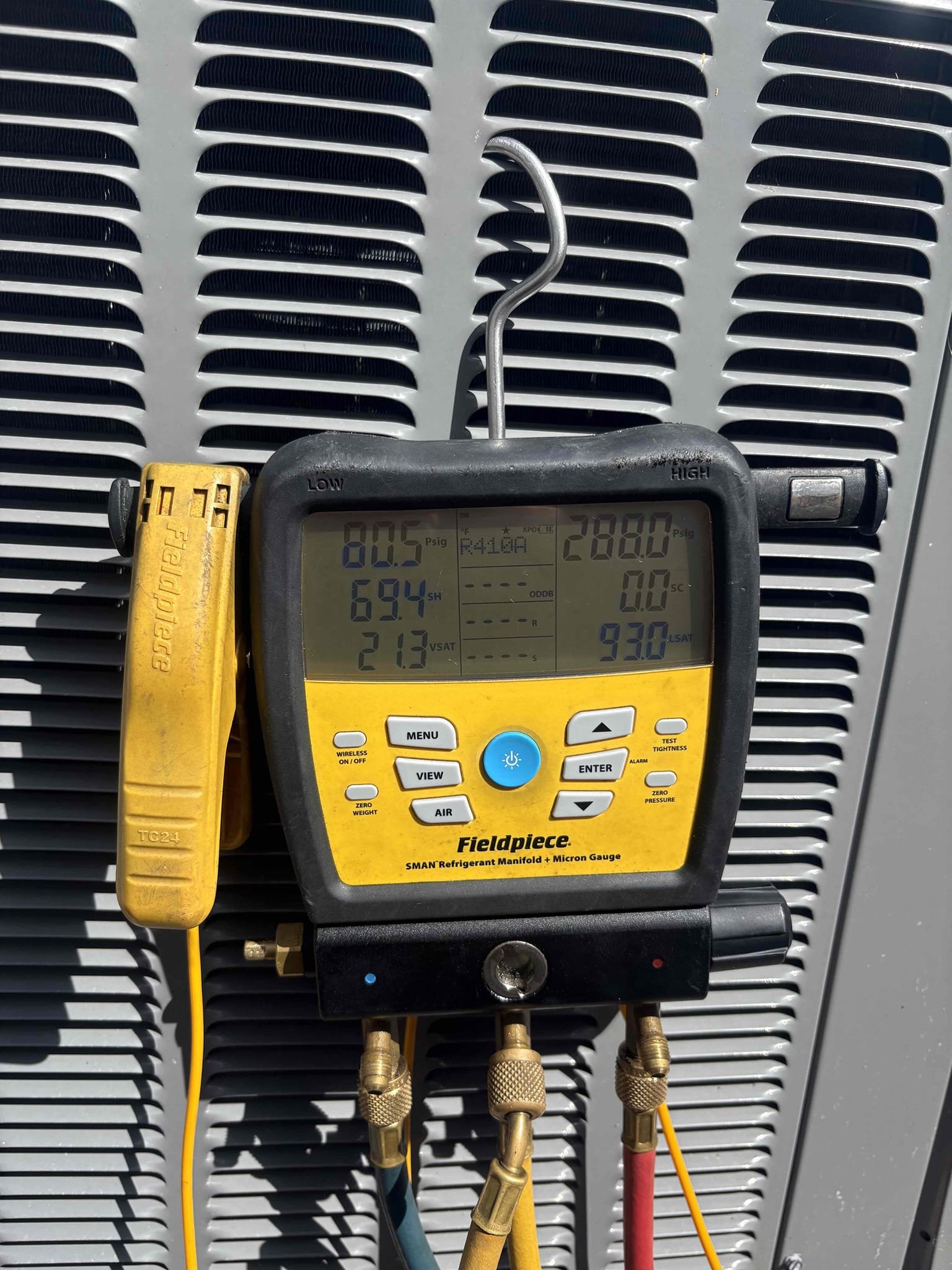 Home owner states system is not keeping up with temperature. Found system starting to freeze over. System freezing over due to main return collapsed in home. Cut a hole in the return so home owners would have air. Explained that this is a temporary fix and they will need to leave garage door open in meantime. 

Went over options to replace existing ducting. System is under designed. 14” duct pulling 900 cfm. System is designed for 1200cfm. Gave option to add another return in common area to bring system full within designed specifications. 

Also explained that ducts can be strapped and sealed better. Some sagging in ducts and leakage. 

Unit is currently cooling. 