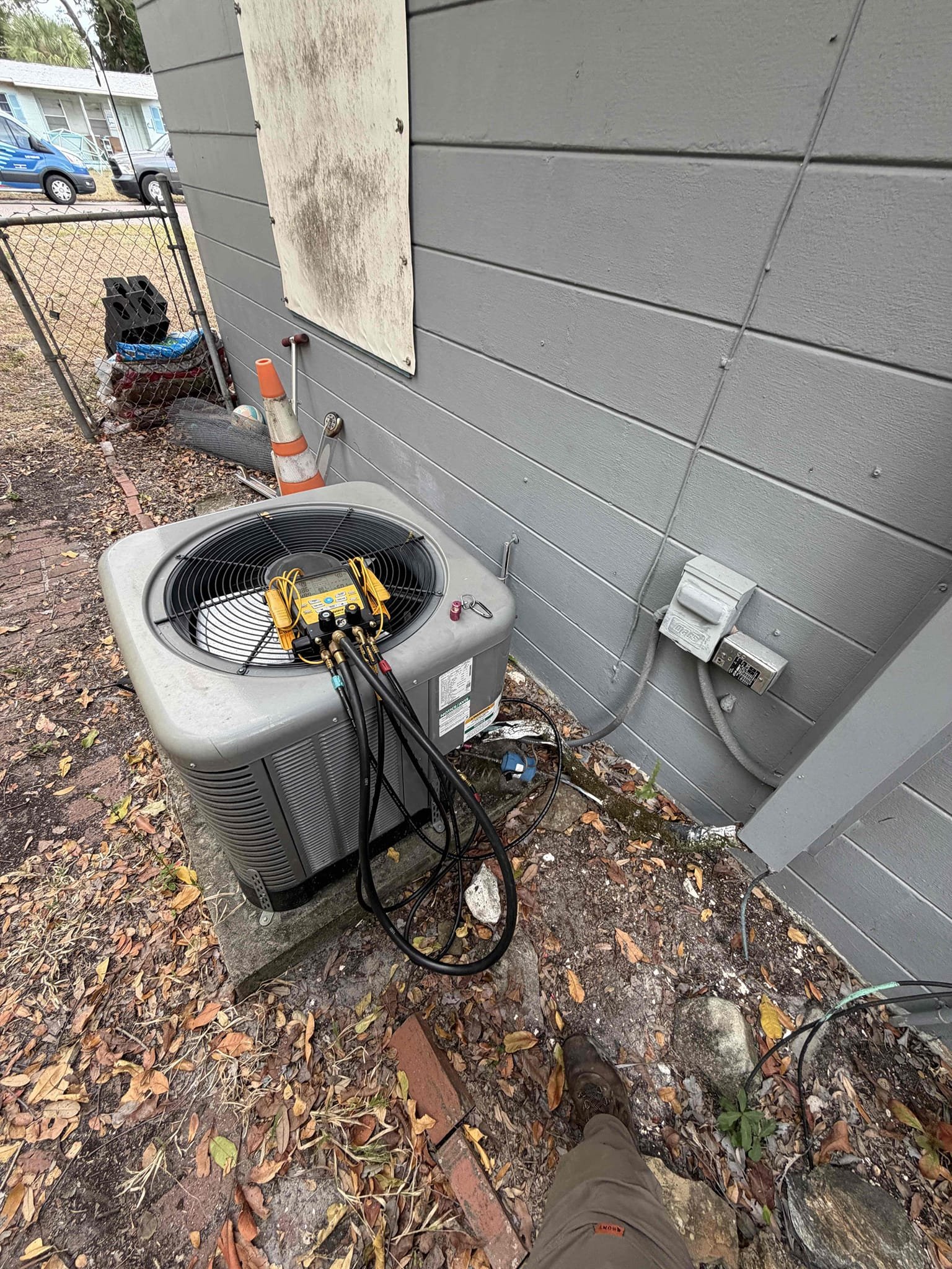 Upon my inspection, found system completely flat on refrigerant. Client would not like to move forward with any clean searches, refrigerant, repairs, or system replacement. System is 10 years old. 