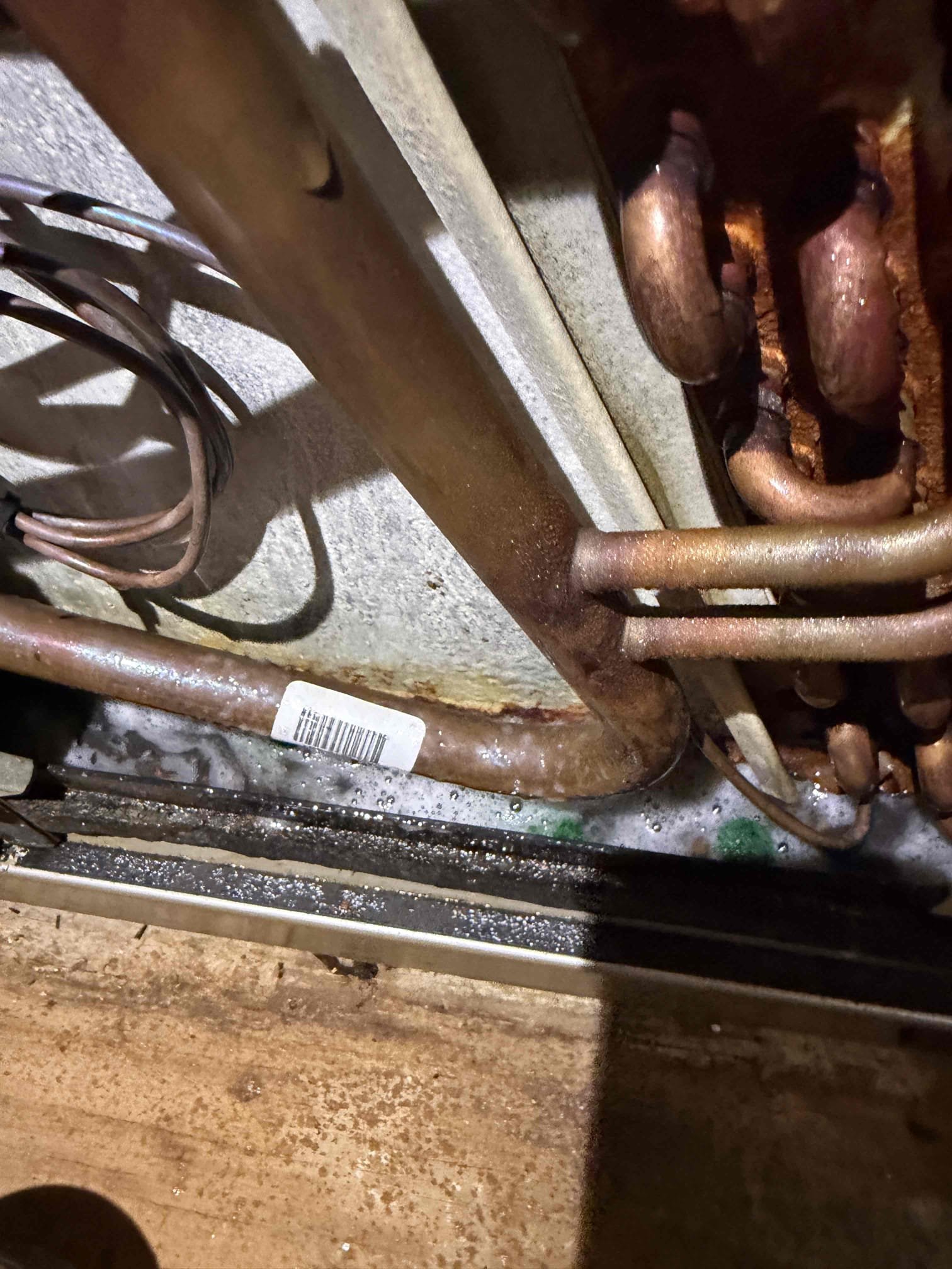 Client states evaporator coil is dripping water. 
Found coils had ice and are very dirty and restricting air flow. Found system 4lbs low on 410a refrigerant. 
System is 12 years old and I explained to client all of his options and potential repairs in the future. Client would just like to top off refrigerant at this time. Client is aware that this is a temporary fix and will not last. Client does not want a leak search at this time. 

Added refrigerant and system is now cooling as well as it can with a dirty coil and a leak. 

18° temperature split at this time. 

Client signed up for Maitenence agreement. Performed first Maitenence on system. 