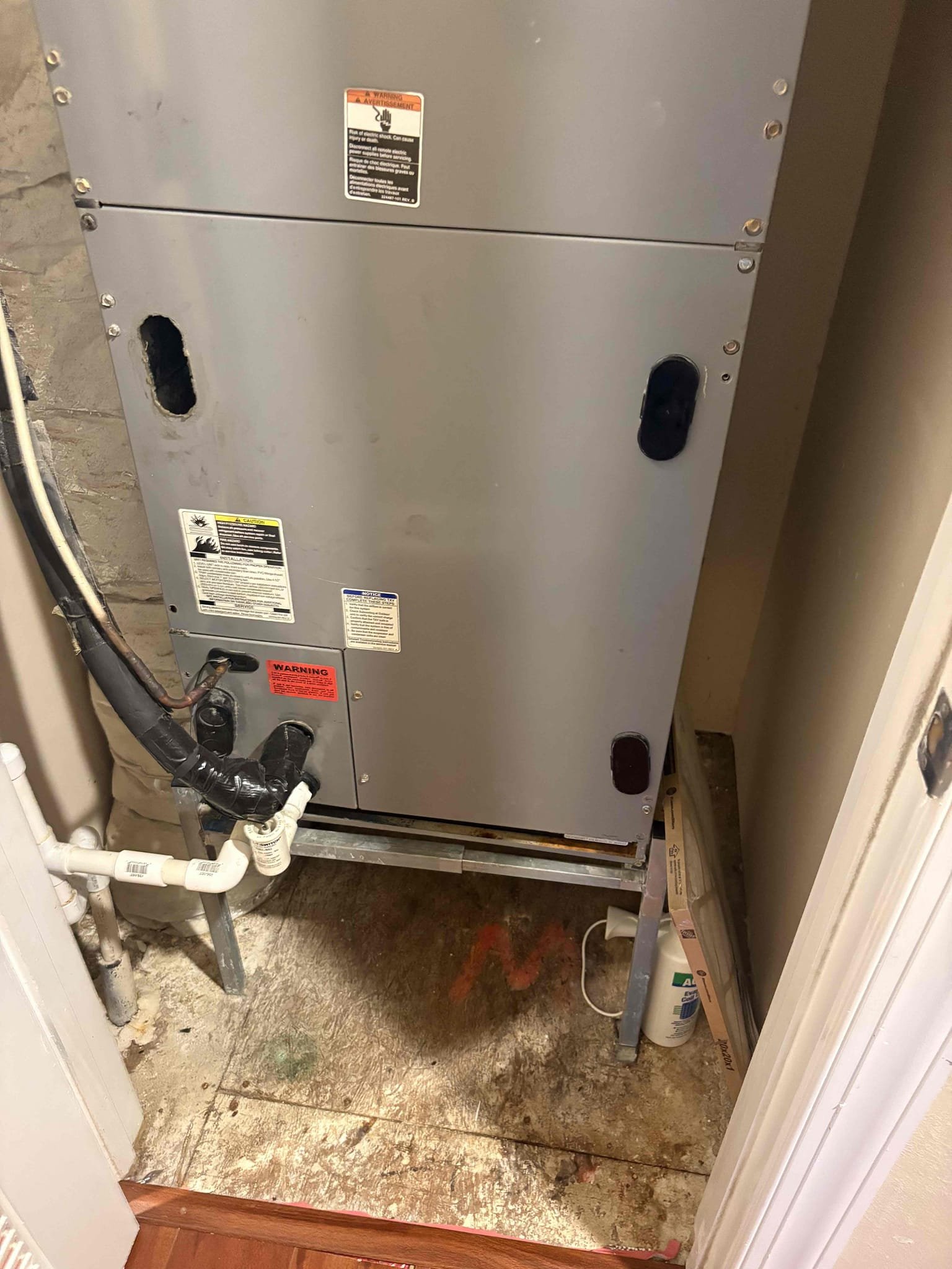 Home owner moved forward with new system. Went over current deficiencies and bacterial growth accumulating. 

Replaced outdoor capacitor and spliced wiring to get system up and running until new system Friday. 

Deduct repair balance from install balance 