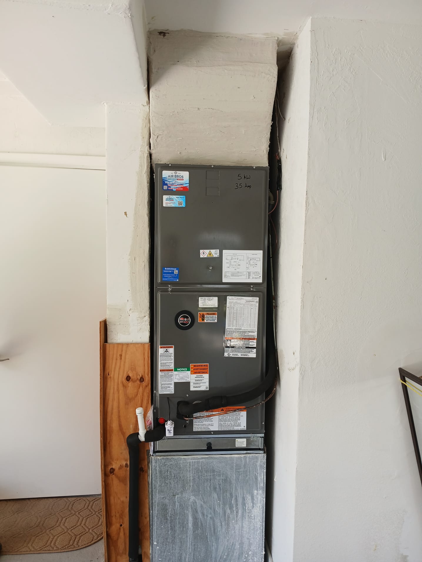 RUUD Equipment (2 Stage)
Install New Air Handler 
Install Air Handler UV System
Install New Outdoor Condenser 
New Filter Drier 
Install Thermostat (Ecobee)
Thermostat Wire Included 
Primary Float Safety Switch
Outdoor Surge Protection 
UV Rated Outdoor Insulation 
Refrigerant Locking Caps
Flush Existing Refrigerant Lines
Flush Drain Line
4” Hurricane Pad
21” Hurricane Stand 
Vibration Pads
Hurricane Tie Down Straps
Vacuum System 
Seal Supply/Return Plenums 
Remove Current Equipment
Permitting 
10 Year Parts Warranty
3 Year Labor Warranty 
100% Satisfaction 

*Complimentary outdoor corrosion protectant 