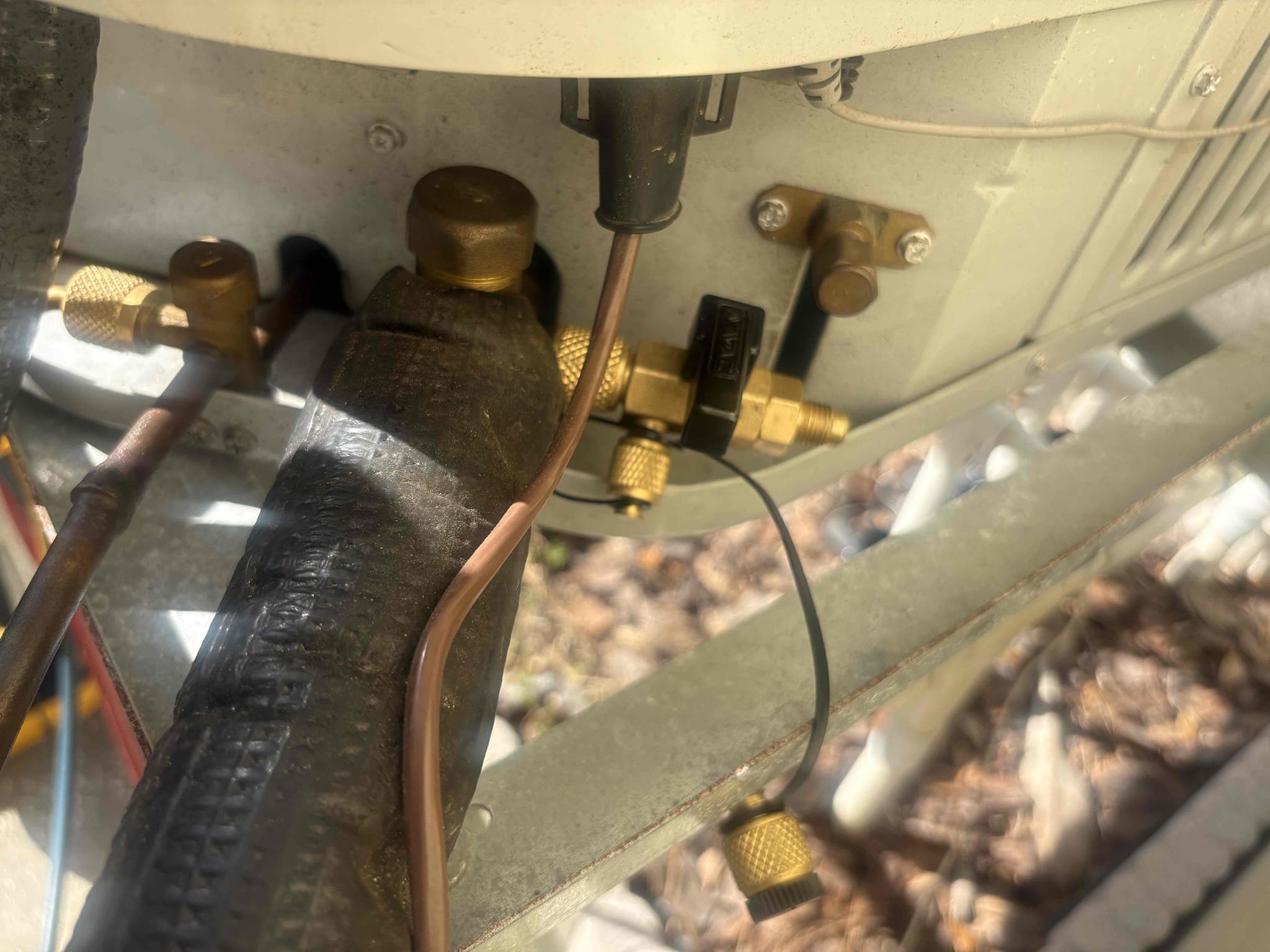 Upon arrival found unit not cooling due to being low on refrigerant. Found outdoor cores had failed. Replaced cores. Charged system back to factory specifications. No charge for leak search as it was evident. System is currently operating within manufacture specifications. 

82° indoor temp 

Filter just changed 