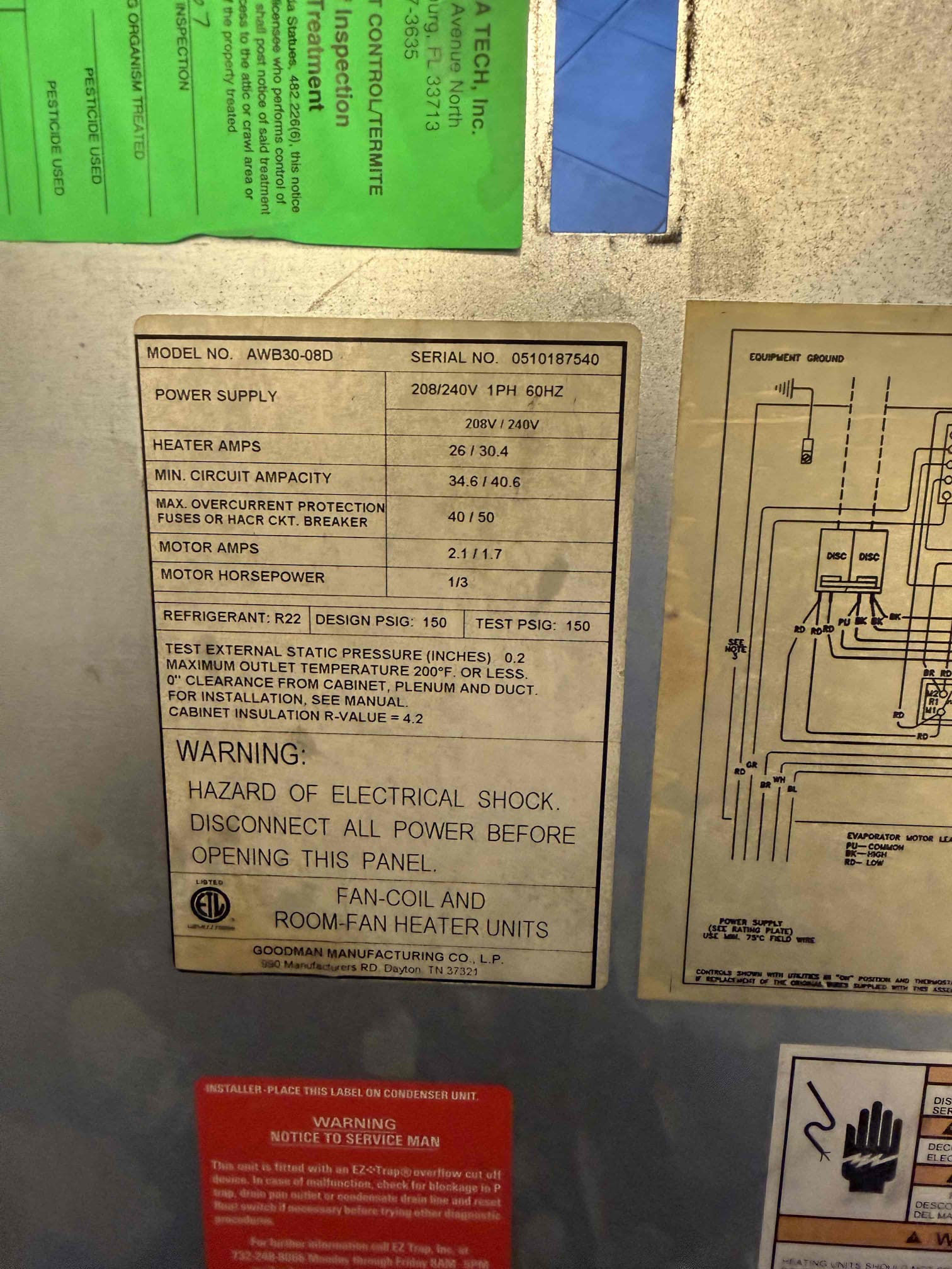 On arrival found blower running non stop due to burnt blower board also causing heater kit to run. Bypassed heater kit and board to prevent electrical issues and burning wires on board. Found unit in very poor condition. Condenser is 28 years old. Both coils are extremely impacted and corroded. Air handler has large amounts of growth. Due to age and condition we recommend to replace system. Will submit estimate for unit replacement and if parts are available will provide estimate to repair. Unit is cooling but blower will run continuously. 