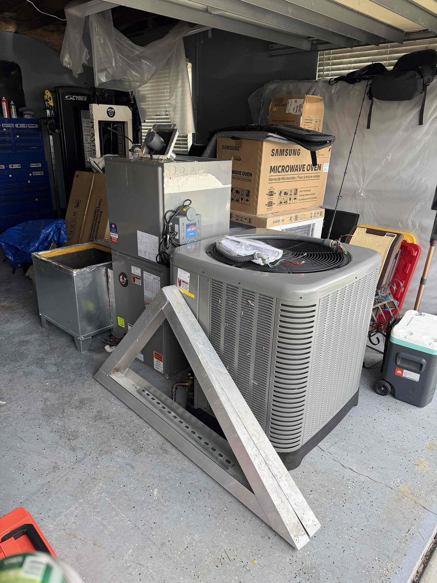 Removed system. 
Client wanted system left in garage. 
