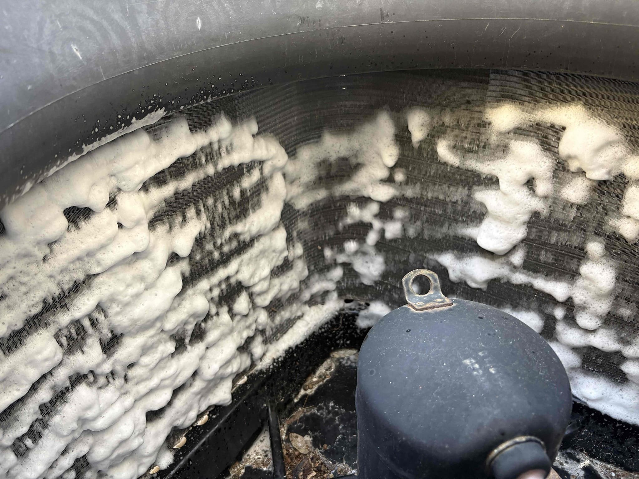 Full system tuneup 

Wiped Down Air Handler 

Checked temperature splits 

Inspected Air Handler Coils 

Inspected Blower Wheel & Assembly 

Checked cap mfd 

Checked contactor 

Inspected wiring 

Compressor amps 

Motor amps 

Cleaned condenser coils 

Cleared drain line and pan 

Added pan tab to help with buildup 

Checked refrigerant pressures 

Checked blower amps 

Checked filter 

Thermostat operations 

Checked heating and cooling 

Unit is operating at this time 

Notes 
-bacterial growth accumulating inside air handler (blower wheel has growth). Recommend cleaning blower in place and adding air Purifer to mitigate growth 