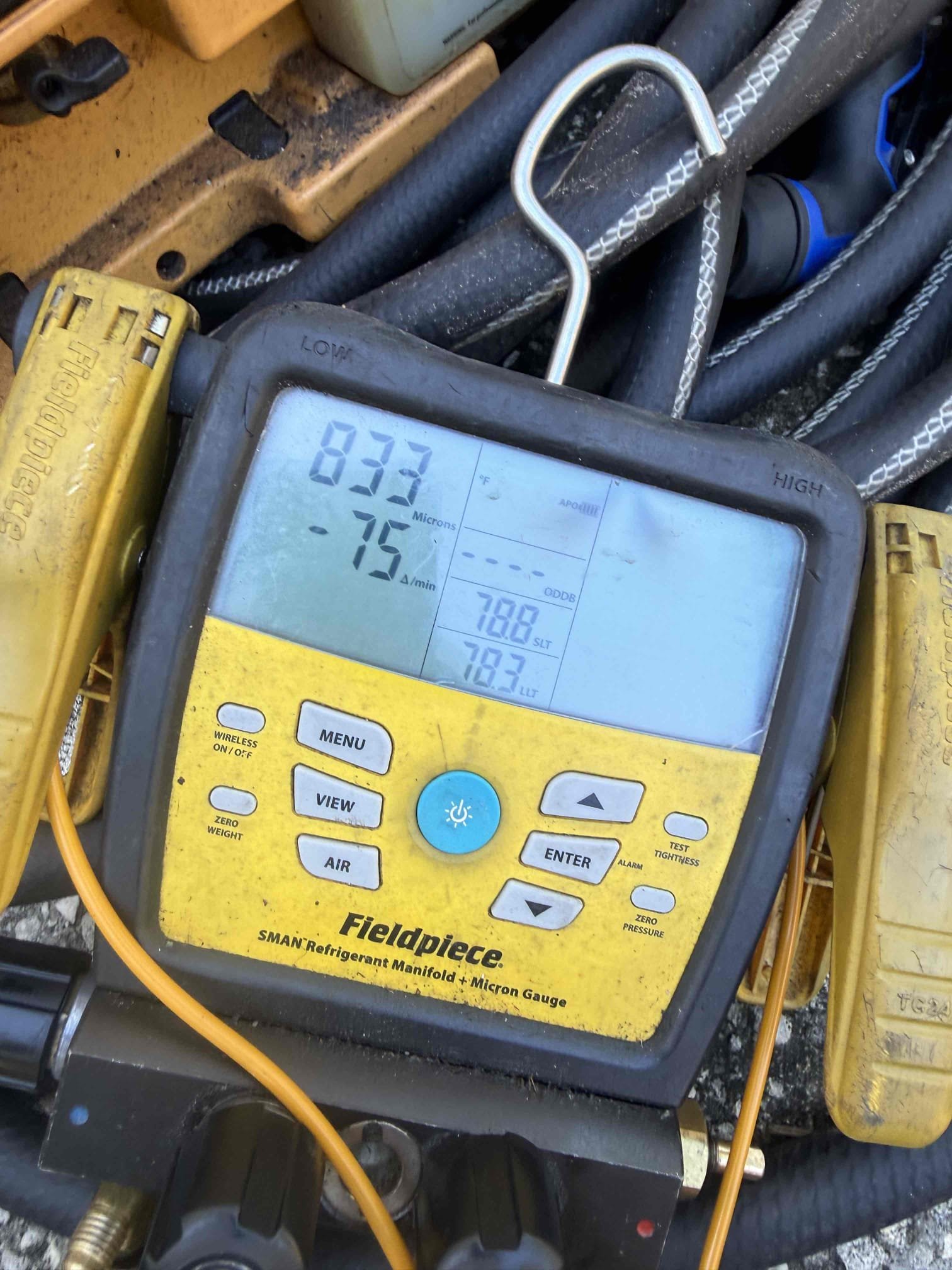 Replace compressor outside of warranty
Recovery and replacement of all refrigerant 
New filter drier. Cleaned condenser coil and drain. Start and test. Tax and labor included. Unit cooling properly at this time. 