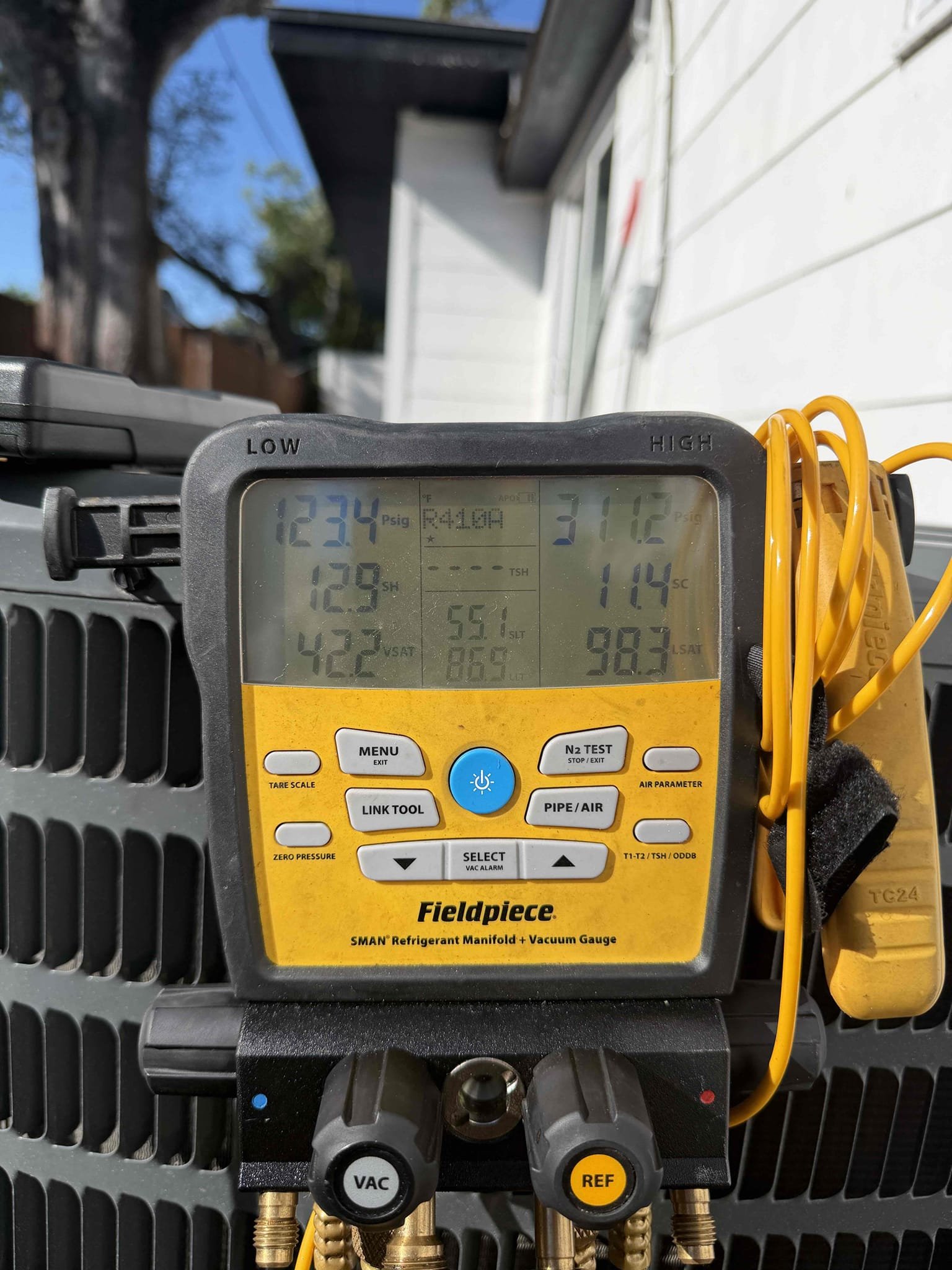 Installed new warranty evap coil. Charged with new refrigerant. New drain connections off of unit. System is cooling with a 20° temperature split and target superheat. Found weak capacitor but client would not like to replace at this time. 
Performed full Maitenence on system. Checked amp draws, inspected wiring, checked capacitor, cleaned condenser coils, cleaned and treated drain line. 