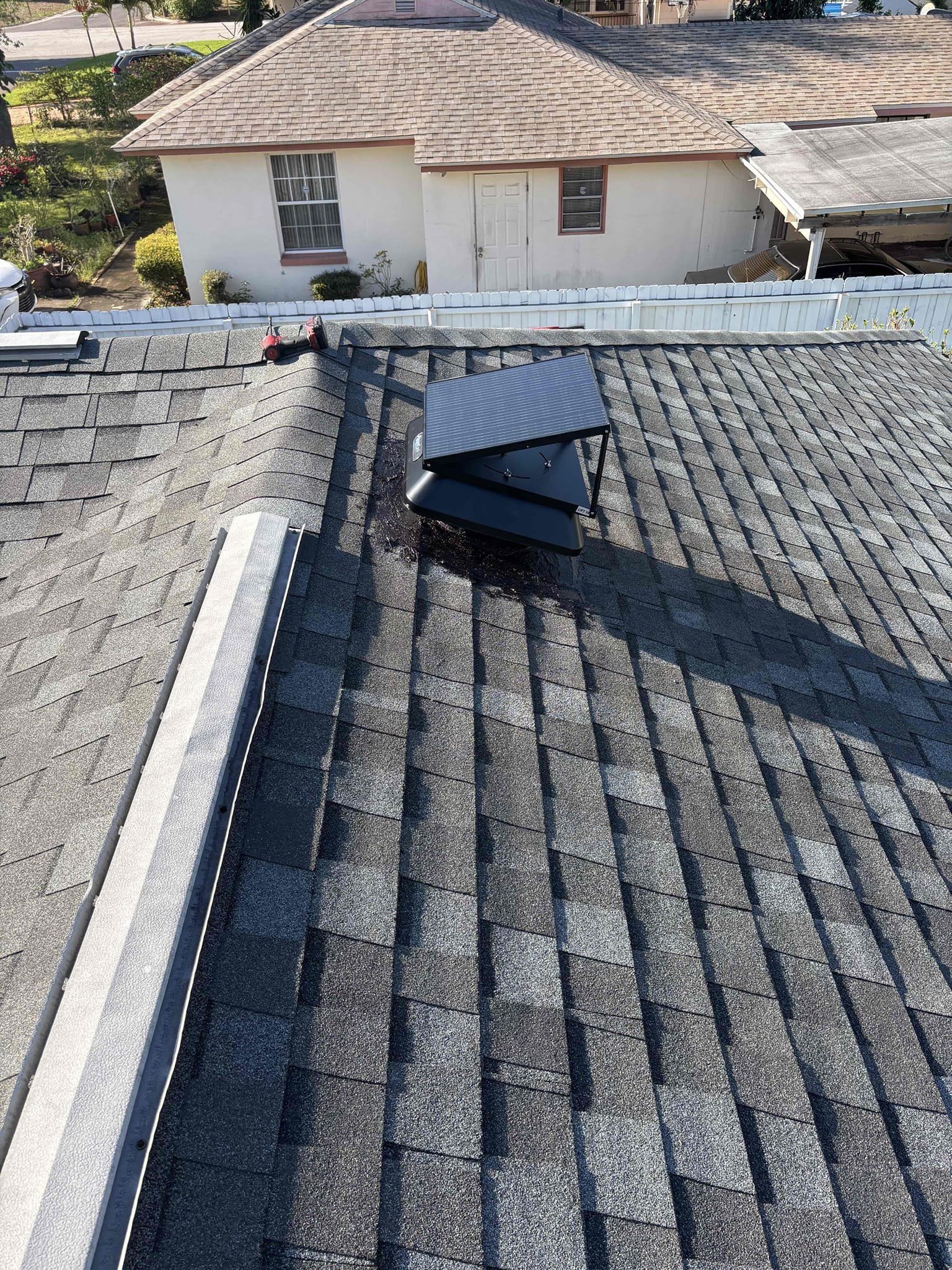 Insulated drain line a
Installed solar attic fan 