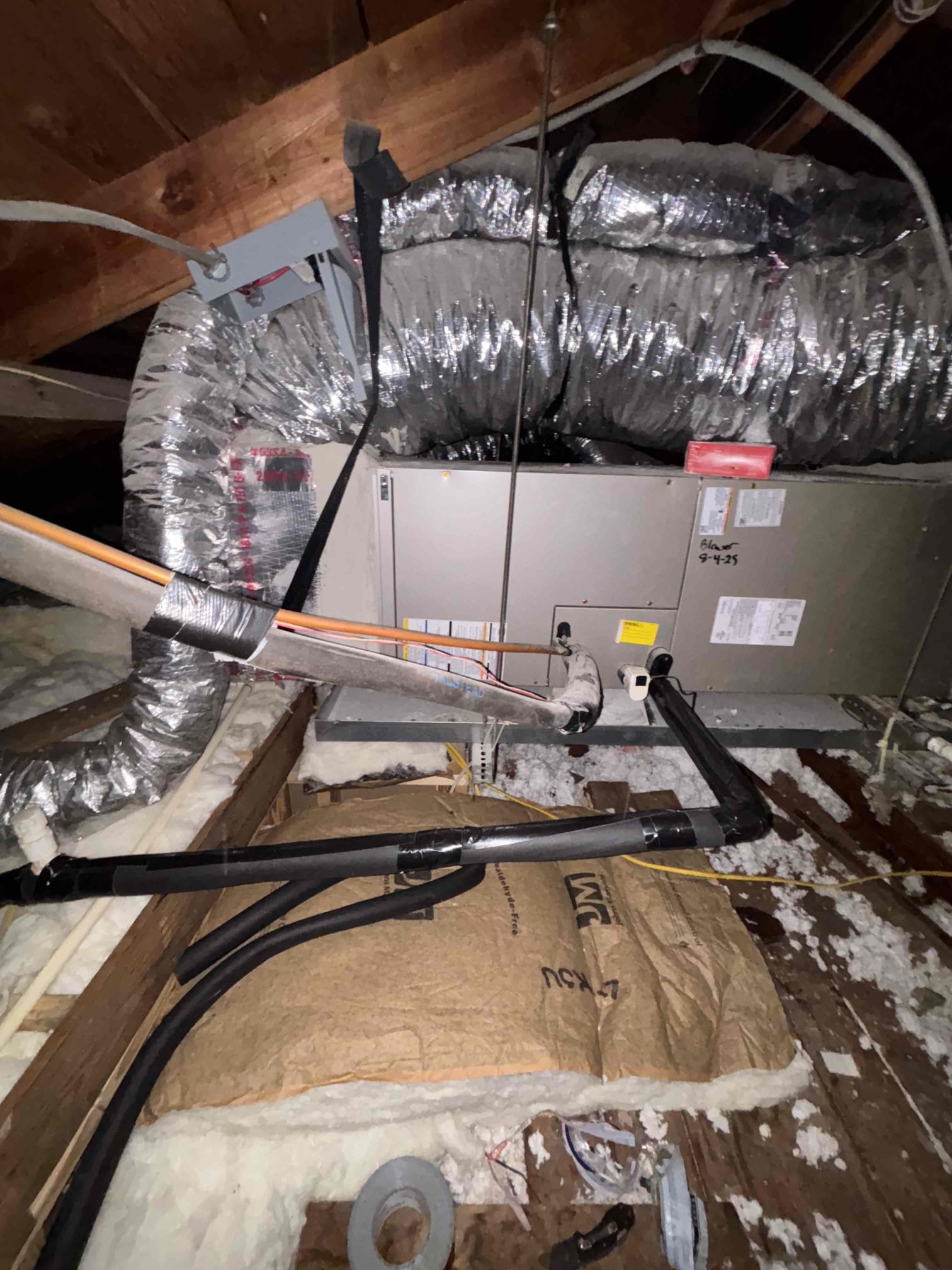 Insulated drain line a
Installed solar attic fan 