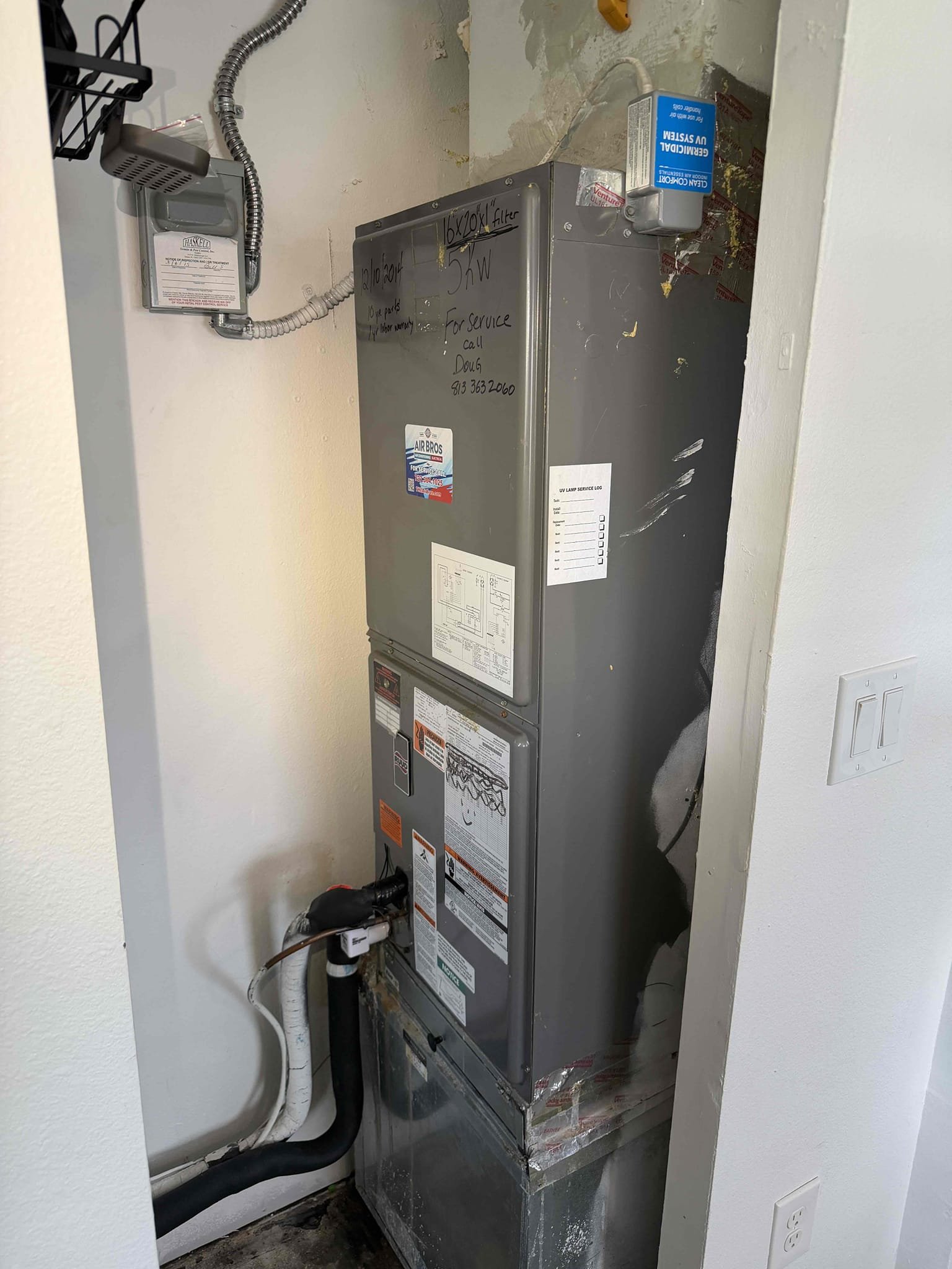 Clients concerns about drain line. Drain line and primary drain pan are severely clogged and required cleaning. Drain line is piped in the way of the filter rack. Safety float switch is not functional. Quoted necessary repairs and included complimentary drain cleaning. 
System is cooling with a 20° temp split. Amp draws are good and capacitor is within factory range. Contactar is making buzzing noise and warned client that it may cause an issue in the future. 

Scope of work:
- Replace safety float switch 
- Re pipe drain line off of unit with new insulation and an access to treat the drain. Made sure drain line is out of the way of the filter rack. 