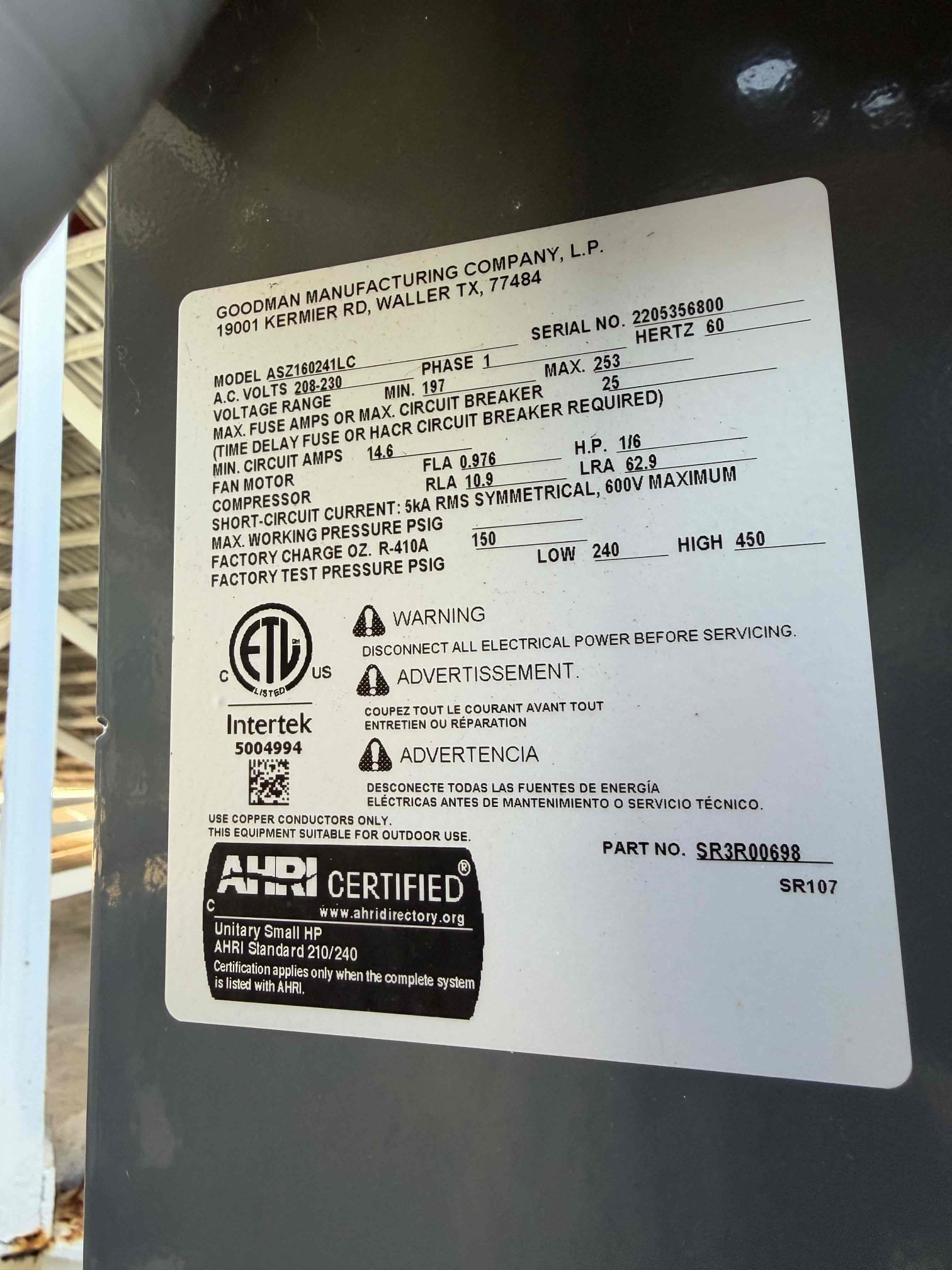 Unable to access rooftop. Will have to reschedule. Unit not cooling. 

Returned to diagnose. Found thermostat calling for cool but no low voltage power at condenser. Reset system and replaced thermostat with ecobee. System is now cooling properly. Guarantee and warranty on ecobee thermostat. 
Checked pressures and temp split. Pressures are good and temp split is 20°
Current occupants are keeping temperature set to 69°