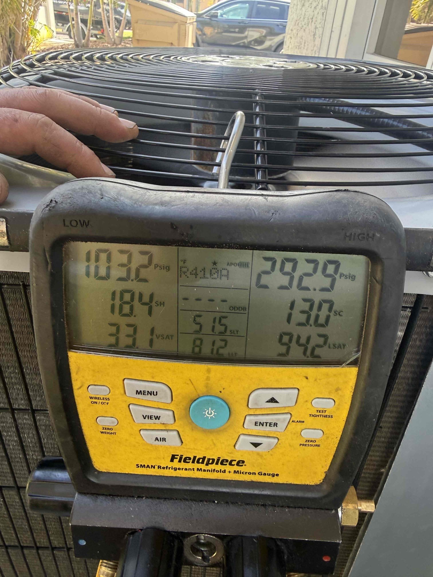 Performed a full diagnostic on all three systems (front, middle, and rear). Began by checking operating pressures and subcooling; all readings were within manufacturer specifications. Tested capacitors for each system, and all were within the proper MFD range.

Proceeded to inspect the air handlers—each system demonstrated a consistent 20°F temperature split between return and supply air, indicating proper operation. Inspected and traced the condensate drain lines; all drain lines were clear, and float switches were dry with no signs of restriction or backup.

At this time, no mechanical issues or performance deficiencies were observed in any of the systems. Findings were discussed with the owner, and they were advised to monitor the specific area of concern and report if the issue reoccurs