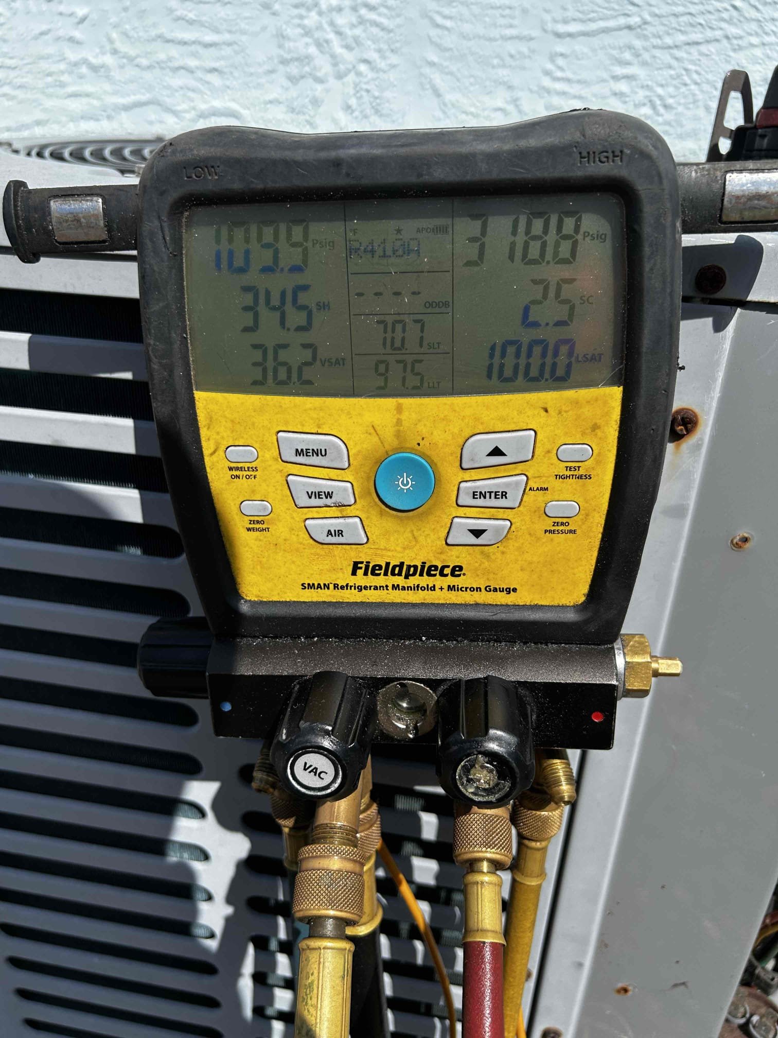 Upon starting maintenance, we began with the middle unit located downstairs. Pressures, subcooling, and temperature differential were all within the proper operating range. No issues or concerns were found. The tune-up was completed with a thorough cleaning of both the indoor and outdoor components.

Moving on to the upstairs unit, the system was running; however, the temperature differential was very low. After checking pressures, the subcooling was also below the recommended range. Upon inspection and discussion with the homeowner, they decided to hold off on any repairs at this time but approved adding refrigerant to help restore proper cooling and temperature differential for the upstairs area.

Lastly, we evaluated the rear downstairs system. The system was not operating, although the air handler blower motor was running. Upon inspection, the system was found to be completely out of refrigerant, indicating a possible leak. The homeowner chose to postpone any repairs or adjustments