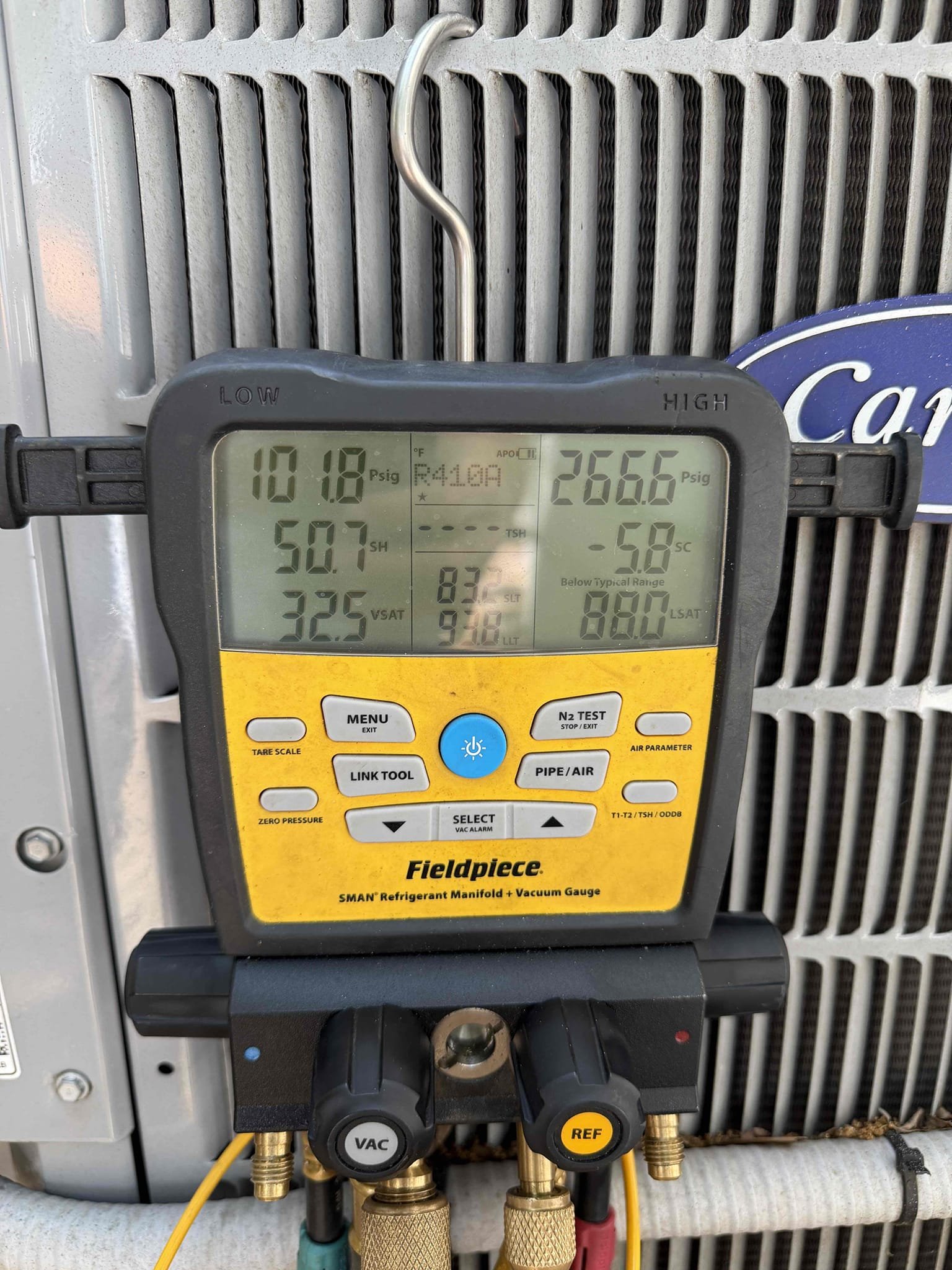 Upon my inspection, found system running but very low on refrigerant.  performed leak search and found leak at the indoor TXV. Quote will be sent out Monday for replacement. Quote has been sent for system replacement. System is not cooling at this time.