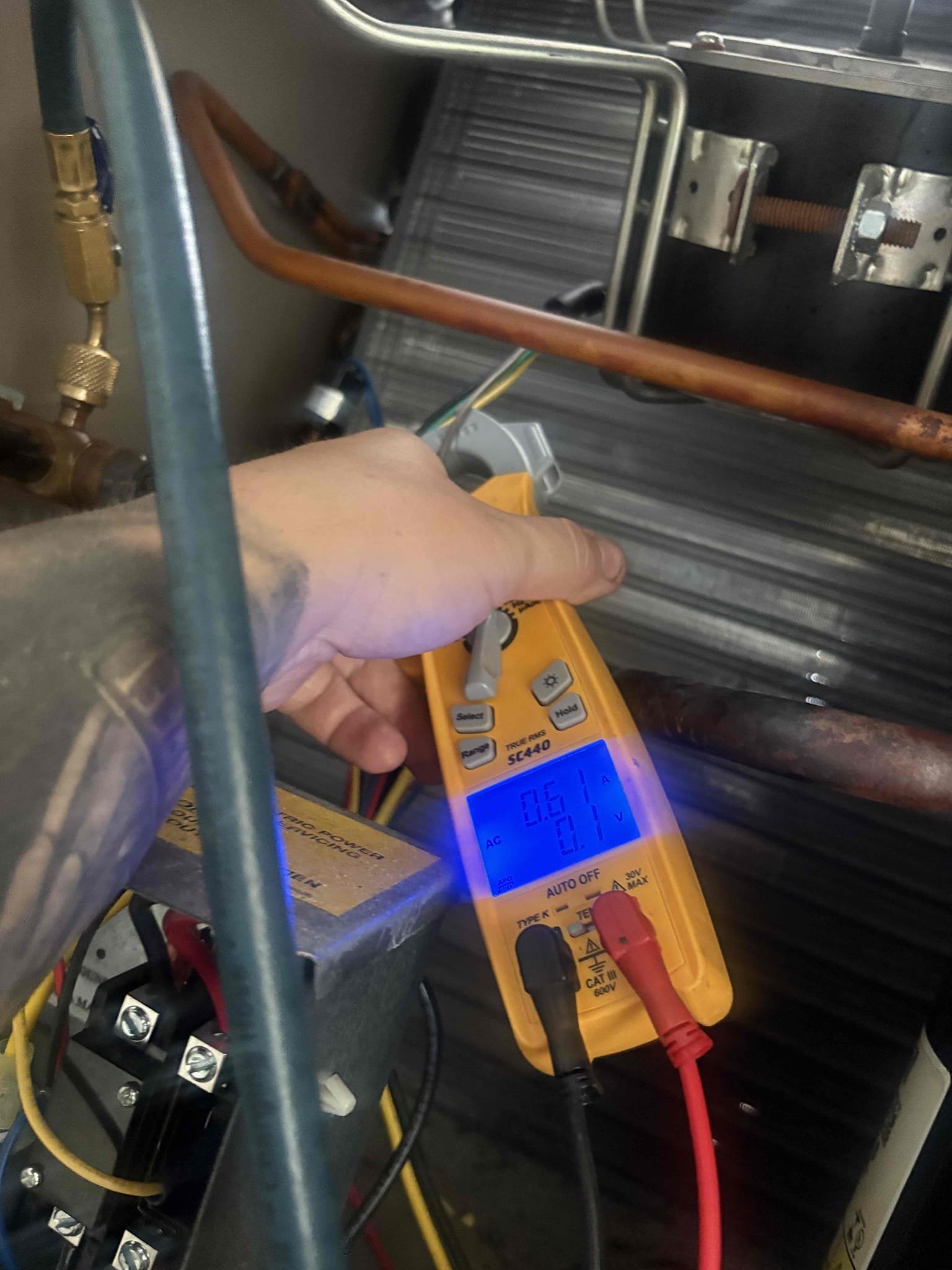 Upon arrival found breaker trip to condenser. Tested motor and compressor. Compressor tripping breaker due to internal scroll separated. Motor and unit will run with compressor unplugged. Once compressor plugged back in Compressor pulls high amps/not pumping than trips breaker. Will need to install new compressor along with 5.5lb 410a. Unit is currently down until parts ordered and repair scheduled. 

Home owner has been through several compressors. Possibility that previous compressor shards from scroll still in system which can cause new compressor to fail. 

Pancake air handler located in ceiling access in utility closet. 
