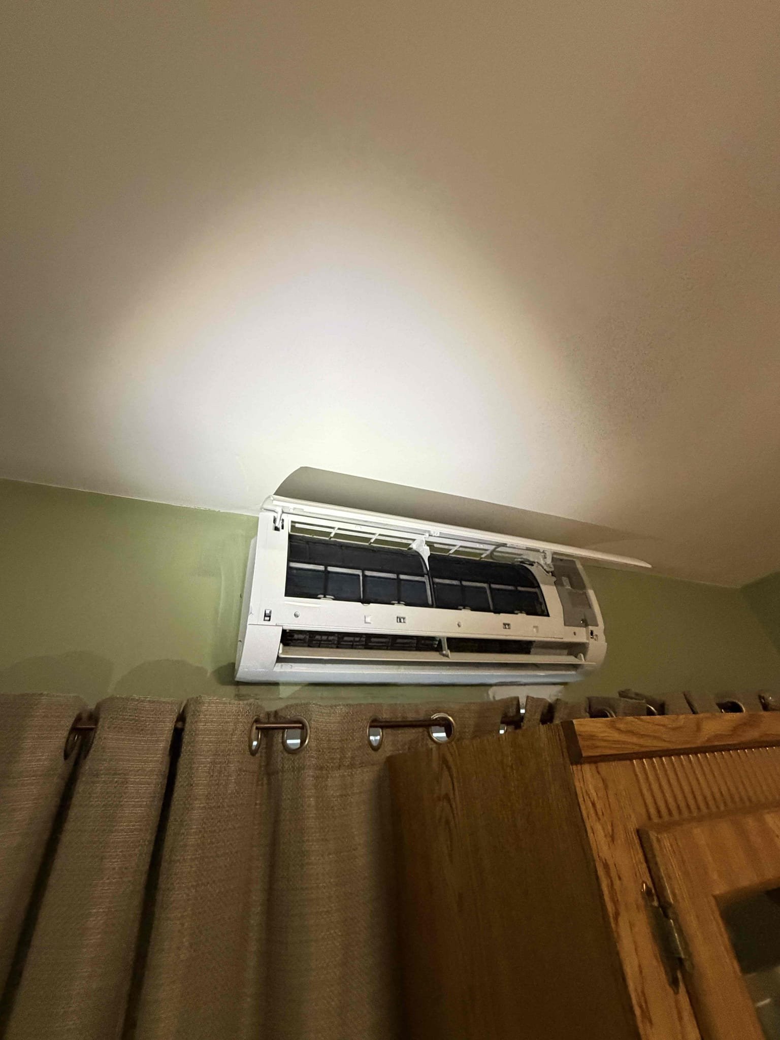 Performed Maitenence on mini split systems. 2 condensers 4 heads. 
Cleaned evaporator coils, cleaned plastic housings, cleaned filters, cleaned condenser coils, verified systems cool, cleaned drain lines and drain pans. 

Found excessive growth build up on blower wheels. Quote sent for two cleanings on master bedroom and kitchen. 

Could not access office mini split head but vacuumed drain. 