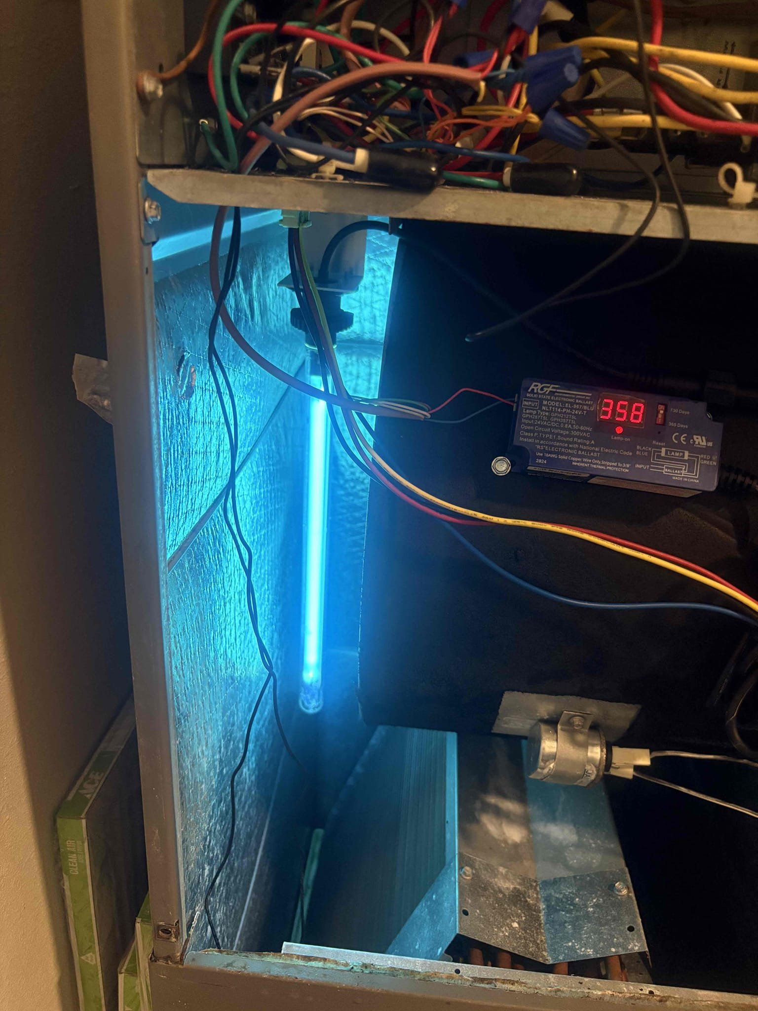 Removed and sanitized blower wheel 

Sanitized interior cabinet and wiring 

Sanitized air handler coils 

Verified system operations after completing repairs 