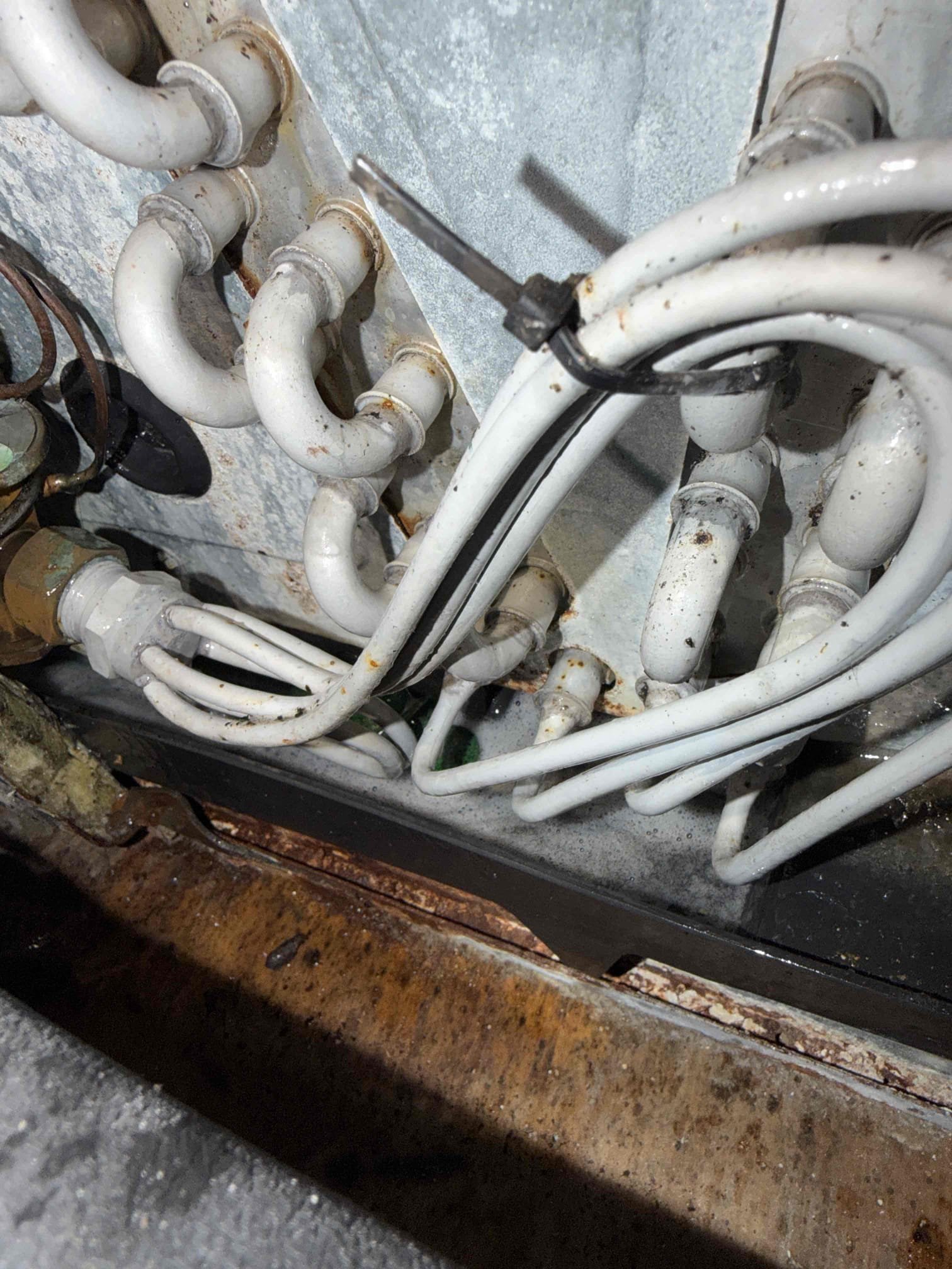 Client states thermostat keeps losing power. Found clogged drain line. Waived $95 from previous visit and performed drain cleaning and treatment. System is now cooling. 

Client plans to sell the home in 2027 and does not want to move forward with any other repairs at this time. 