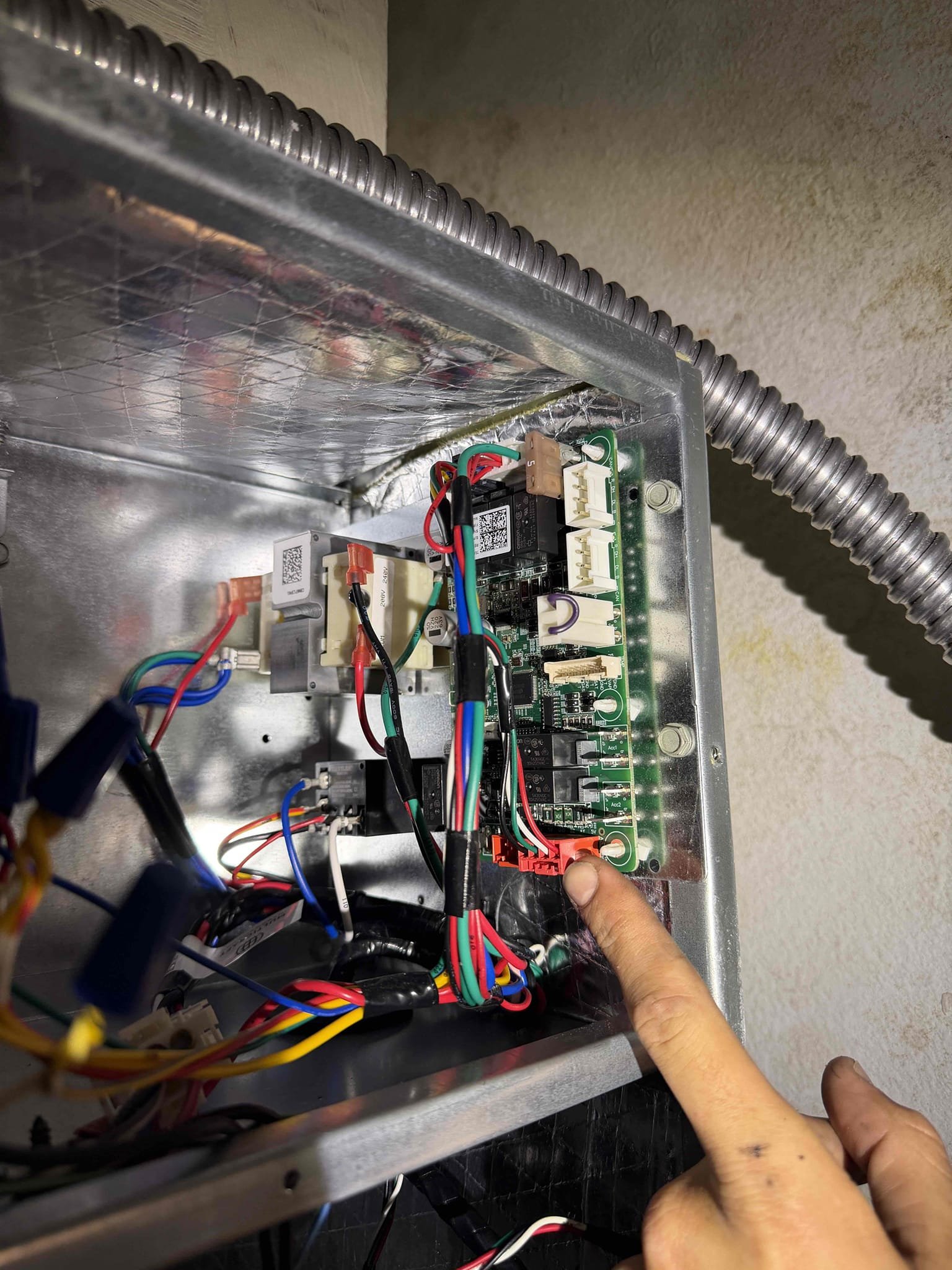 Client states that they just had an inspection and system was running. Old owners left and took a sensor that the thermostat was connected to for ecobee. Disconnected this sensor from the thermostat to remove error code. Found condenser not getting high voltage. Service disconnect is too loose and not passing power to condenser. Replacement of the disconnect is required. Found no low voltage at the condenser. Found faulty A2L sensor. Bypassed sensor as a temporary solution but will need to return to replace sensor. Quote will be sent for replacement. System is cooling at this time with a 19° temp split and good pressures. 