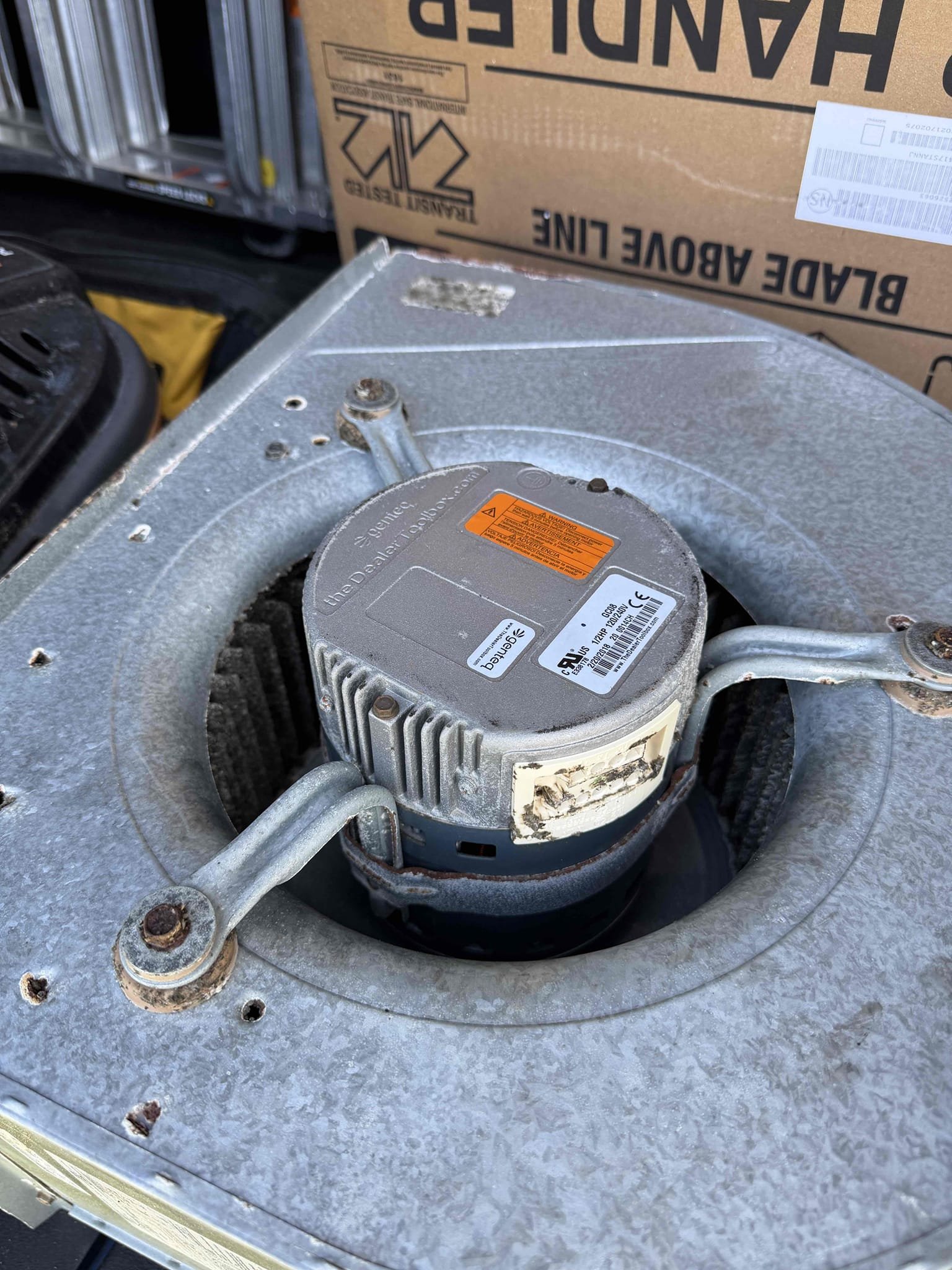 Scope of work:
- Remove blower housing assembly. 
- Disconnect fan motor from housing
- Clean and sanitize blower assembly. 
- Re install and test

Recommending UV system to prevent this from happening again 