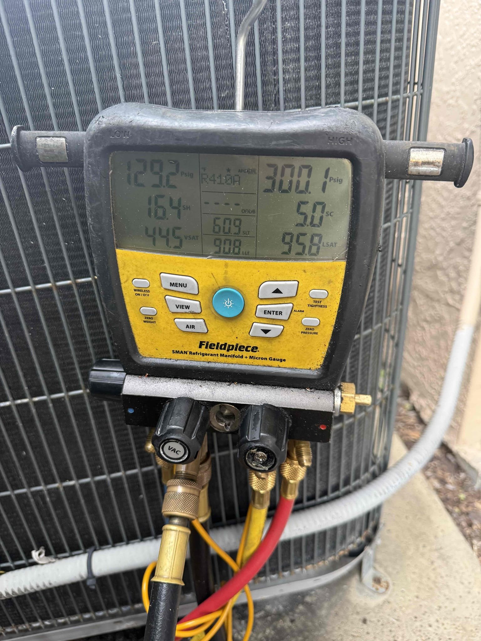 On arrival found unit leaking water due to impacted evap coil. Pulled and cleaned coil. Wiped down air handler. Replaced weak capacitor. Filled unit back to factory specs. Performed maintenance on system. Unit cooling properly  at this time .