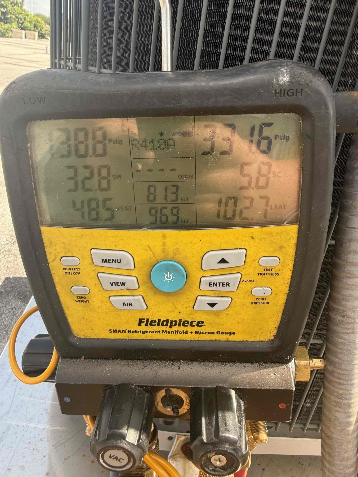 On arrival found unit not cooling due to weak capacitor. Replaced part. Start and test. Cleaned in place evap coil. Cleared drain. Unit cooling at his time. 