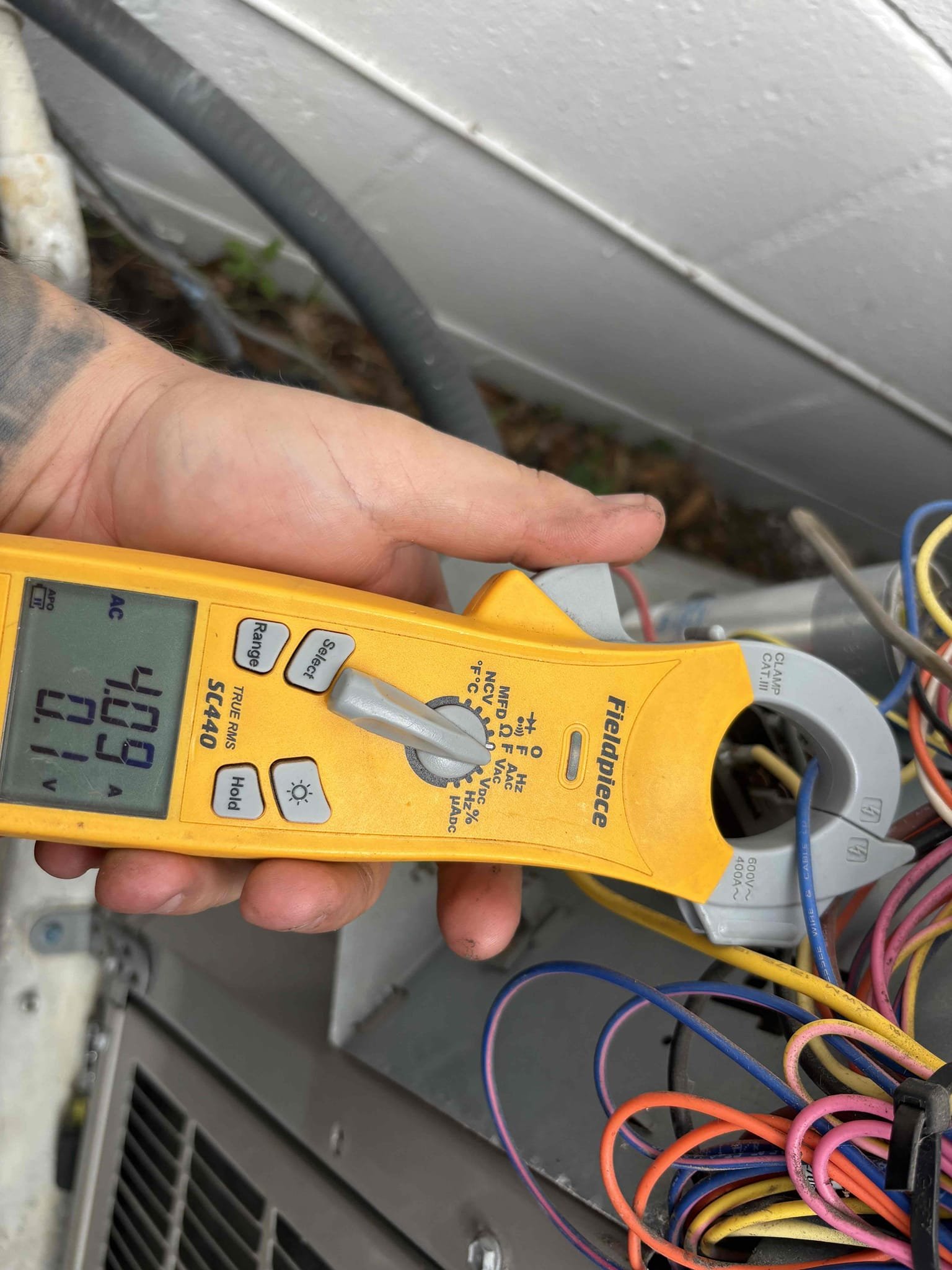 Noise Complaint- vibrating sound from air handler 
-found hanging kit not fastened properly and rattling against air handler. Fastened hanging kit 
-Removed insulation from blower wheel 

Full System Tuneup
-thermostat operations 
-blower amps 
-cleared drain pan and drain line 
-added pan tabs to help with buildup 
-checked temp splits 
-tested water overflow safeties 
-tested cap mfd
-outdoor motor amps 
-outdoor compressor amps 
-inspected blower wheel/assembly  

Unit is operating within manufacture specifications 
