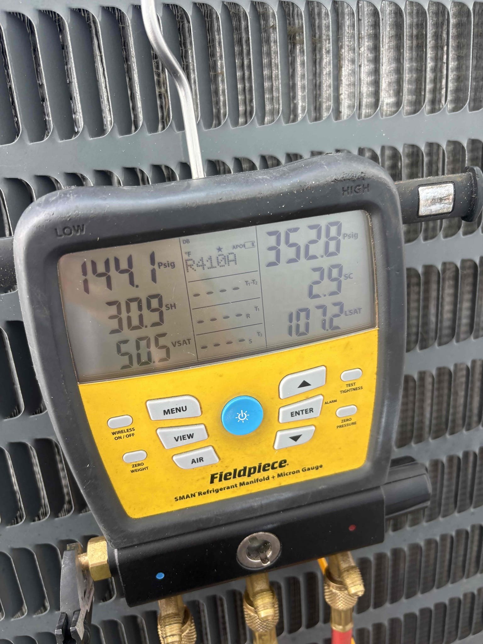 Waived 95$ diagnostic

Replaced failed capacitor 

Verified system operations 

Further notes 
-head pressure high due to dirty outdoor coils (rinsed coils complimentary)
-charged system back to factory specifications (explained unit may be low from leak or previous contractors) (homeowners just purchased home)