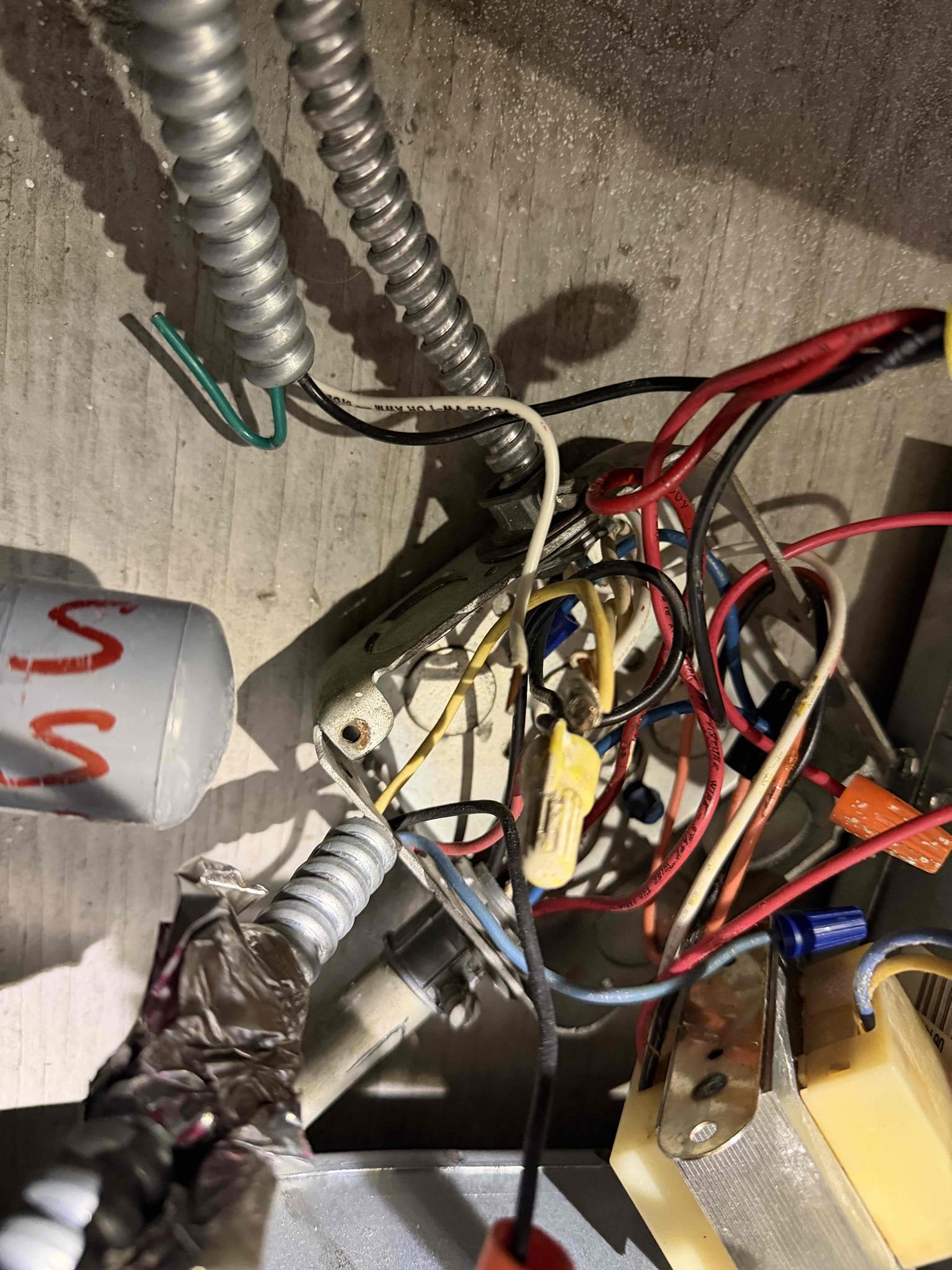 Client states that the building workers just did something with the chiller pipes. Upob my inspection, found the outlet that the condensate pump was plugged into Lost one leg of power due to a wire nut that has been knocked loose. One of the wires was disconnected. As a result, the pump flooded itself and also shorted out. 
System needs the outlet re wired and a new condensate pump. Client paid for repairs and will speak with Jeff to reimburse him. System is now cooling and draining properly. 
