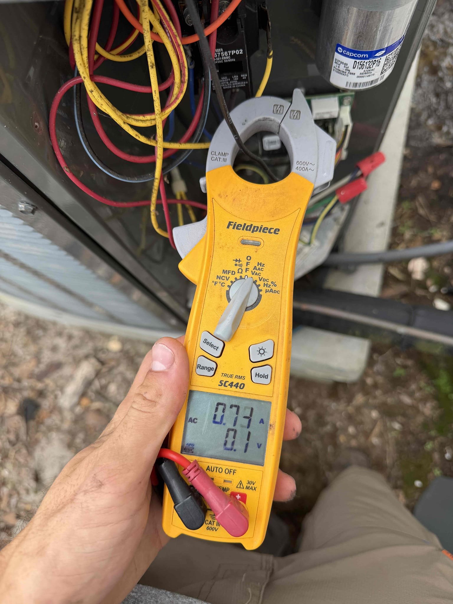 Client states that he has tried to vacuum out his drain line, but it keeps clogging up. Upon my inspection found a severely clogged drain line. Performed a drain cleaning and treatment. Blew out drain line with nitrogen and added a union coupling.
Client signed up for maintenance plan. Performed first by annual maintenance on system. Only concern is the contactor is buzzing. Let Client know that this could be a potential risk failure in the future. Client would not like to replace right now. System is cooling with a 20° temperature split.