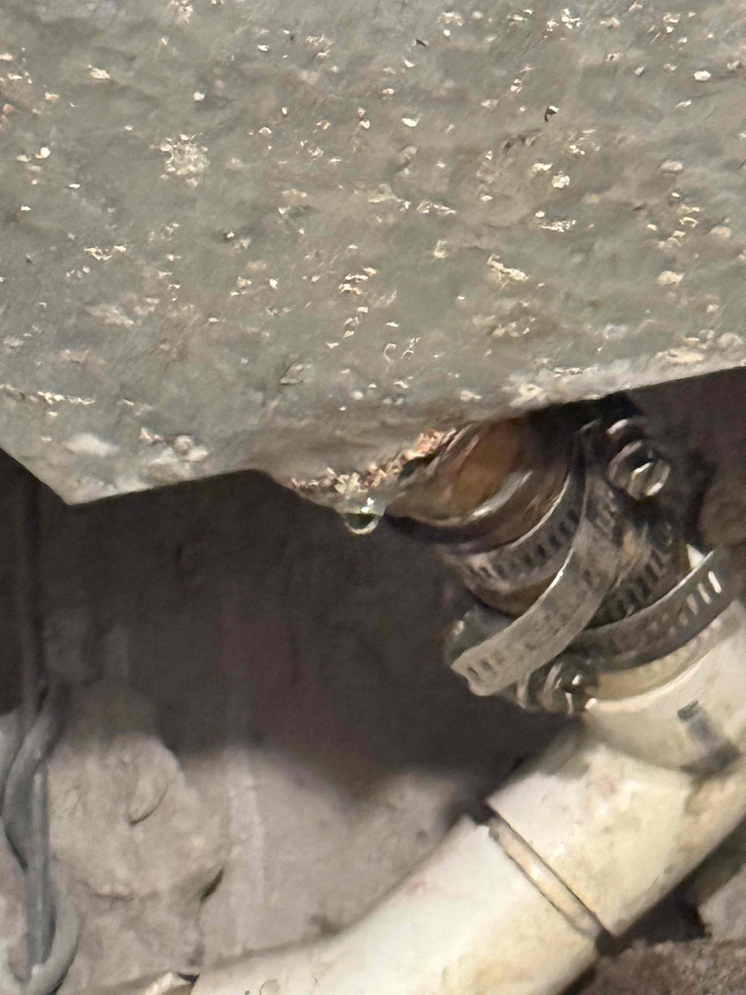 Reason for call:
water leak customer ceiling is falling through in closet

Summary:
On arrival found secondary pan falling out of ceiling. Found the contractors working in the building were inside the unit 4-7 days ago. The pan was not hooking up into drain it was dumping water on the ceiling. This has cause the ceiling to fall. Reconnected drain pan to drain line. Found a crack in the pan. This could have been caused by this event. The pan will need to be replaced or there will continue to be a water leak problem. 