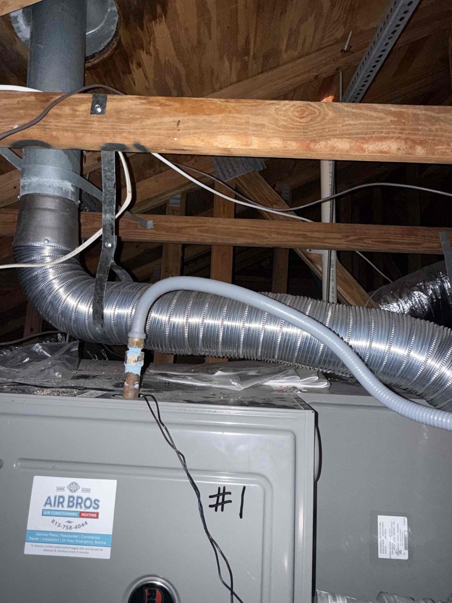 Made corrections to failed inspection. Cleared drains. Strapped flu pipe to allow proper uphill flow for exhaust gas. Sealed plenum with code tape and mastic. 
