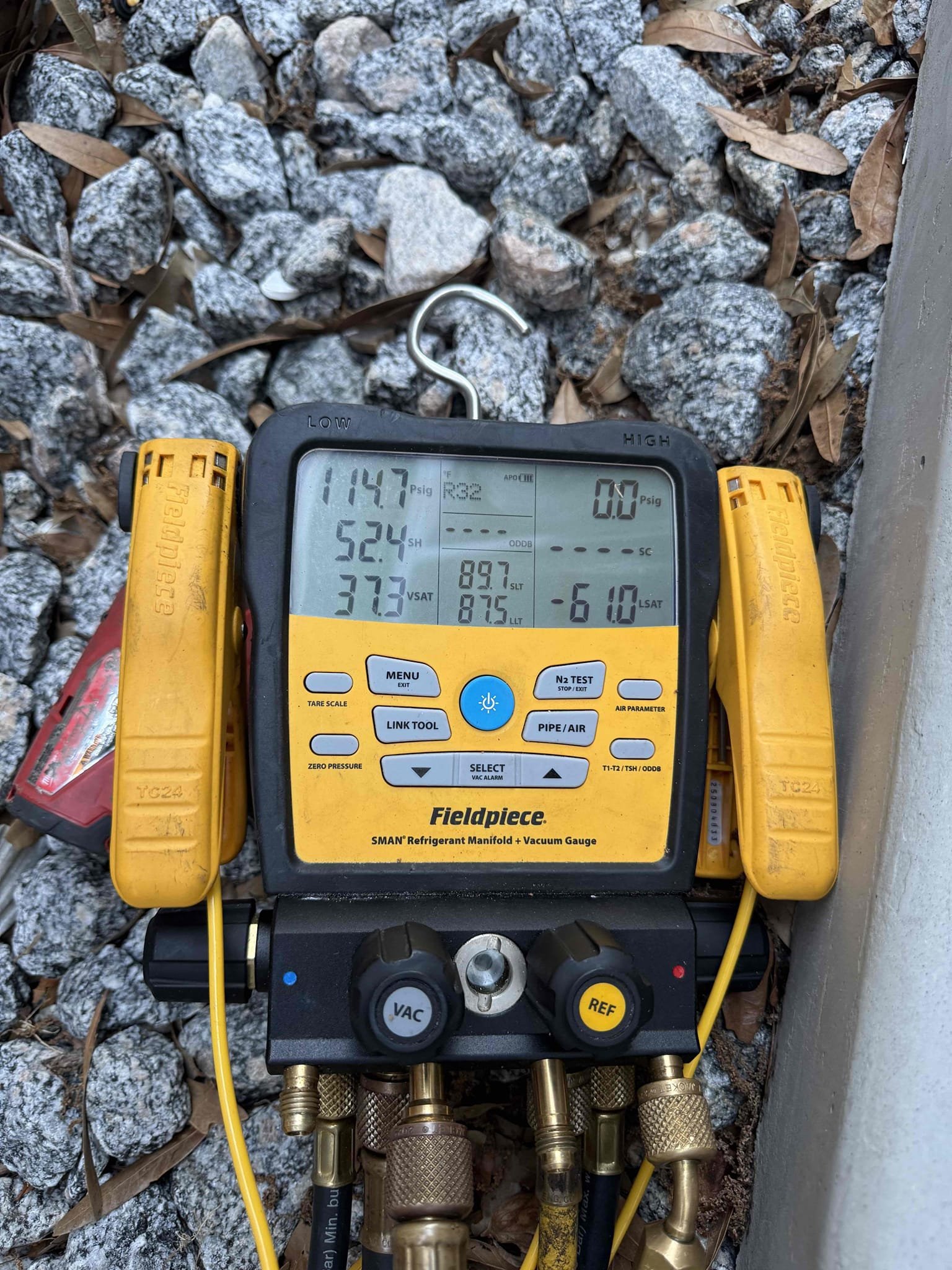 Redo flare fitting charge with refrigerant 
Pull vacuum on system 
Restore cooling to unit 
