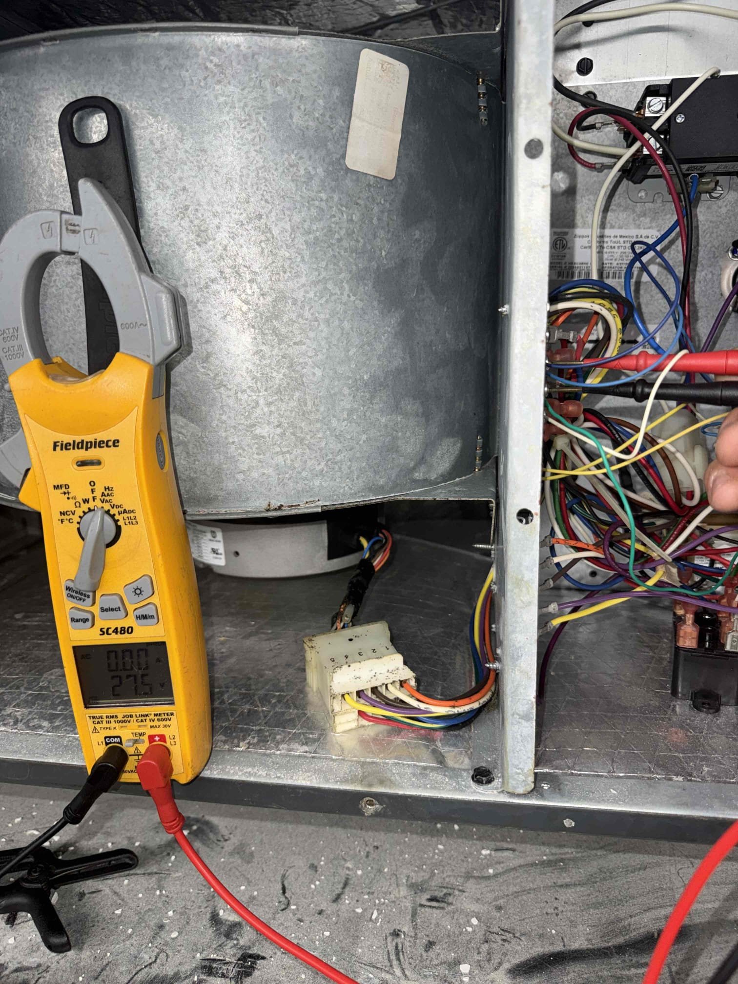 Reason for call:
No cool

Equipment:
2020 goodman 2.5 ton 
Horizontal in garage 
Condenser on roof

Summary:
On arrival found dead blower motor call low and high voltage was present at plug. Continued diagnosis to find equipment in good operating order. 

Solution:
Replace blower motor and signed homeowner up in 2 system maintenance plan. 
