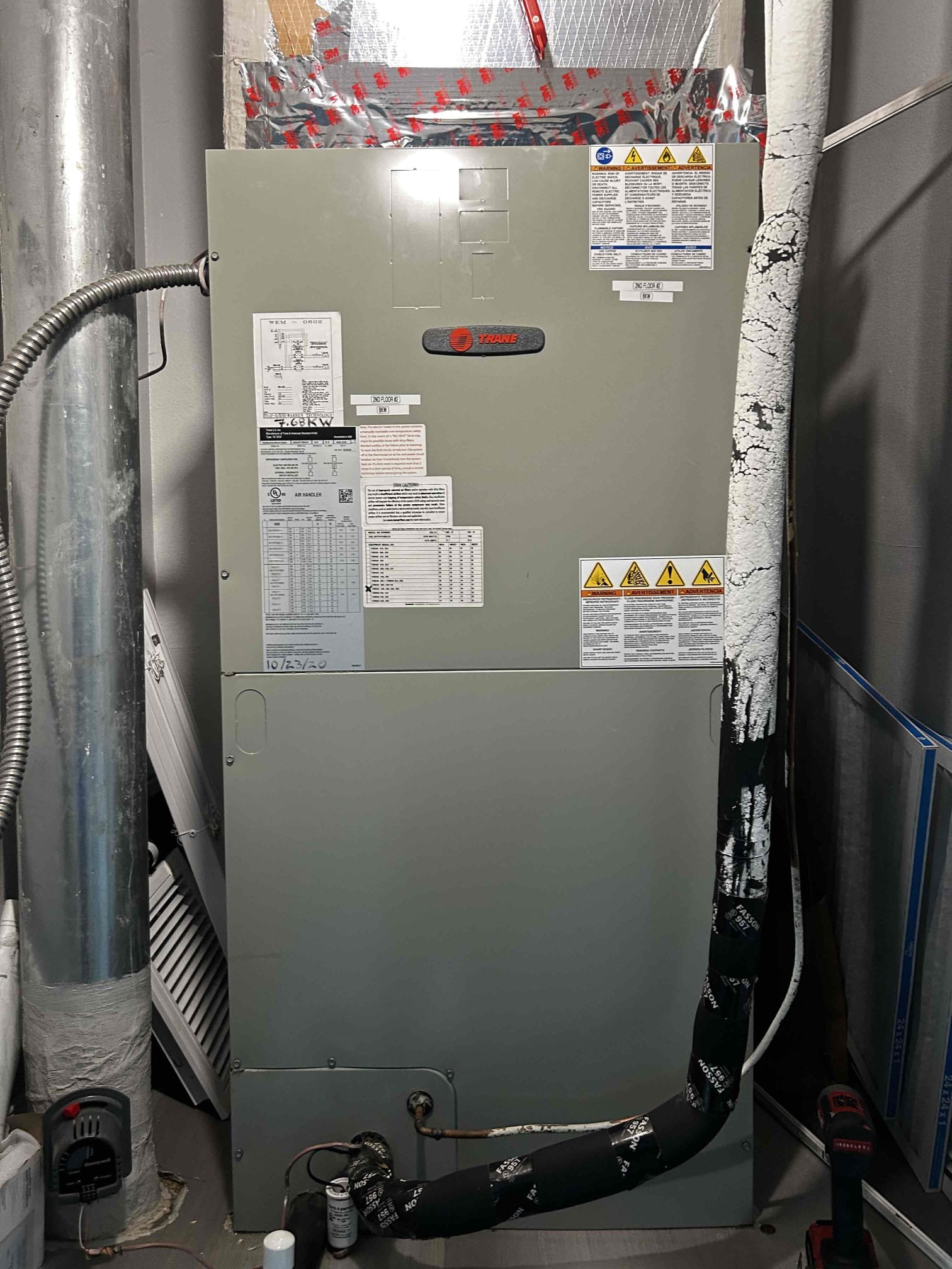 Upon arrival, I found that the float switch at the air handler had been triggered due to a clogged condensate drain line. I discussed the issue with the homeowner and explained that the drain line required a full treatment using nitrogen, drain cleaner, and a water flush to properly clear the blockage.

I began by connecting my shop vacuum to remove standing debris and buildup from the drain line. I then used nitrogen pressure to clear any remaining blockage inside the line. Afterward, I performed a drain line treatment and thoroughly flushed the PVC drain to ensure proper drainage. I also treated and inspected the condensate drain pan inside the air handler to verify there were no additional restrictions or buildup present.

Once the cleaning was completed, I confirmed strong suction and proper drainage through the condensate line. I also checked system performance and recorded a 19° temperature split between the supply and return air, indicating the system is operating properly at th