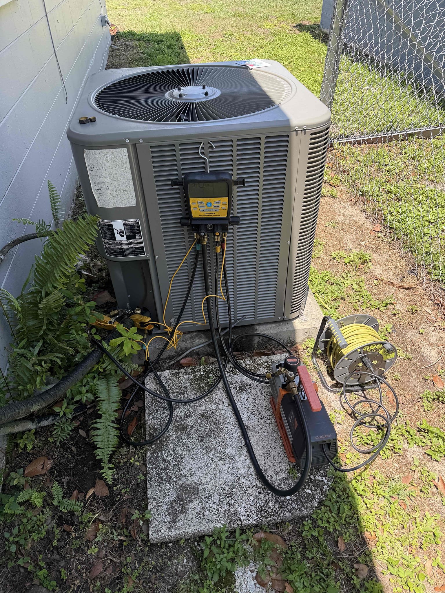 Evaporator coil pull and clean. 
Added refrigerant to system to bring up to spec. 
System is cooling with 19° temp split. 