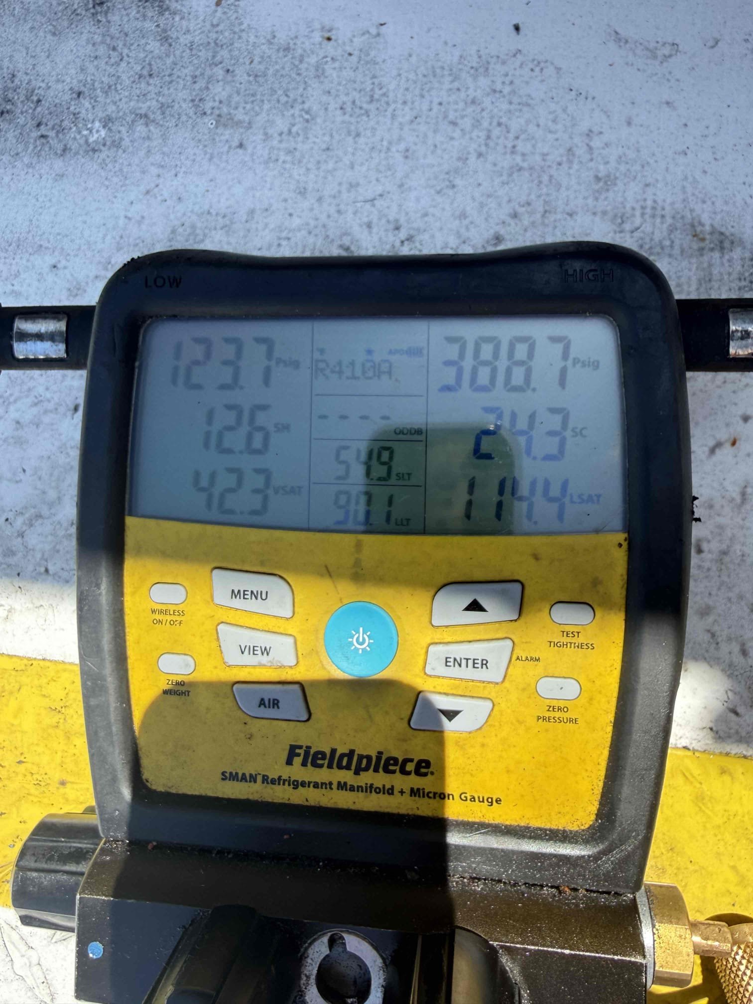Inspected full system for not cooling. Pressures good. Temp split good. Explained to client to leave fan set to auto and cooling at 74 at all times. If problem persists than supplemental cooling is required. U it cooling with 21* split.